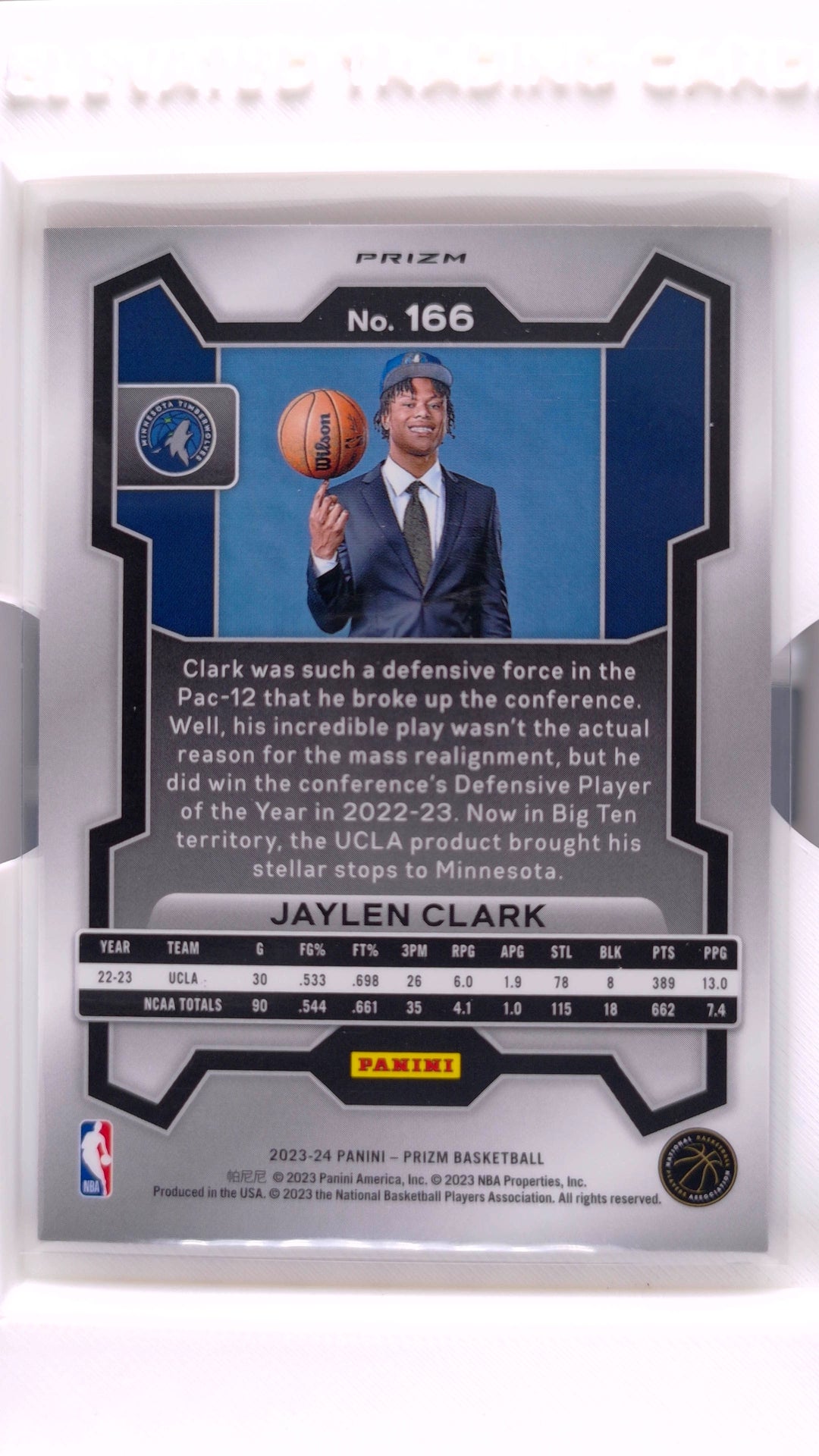 #166 Jaylen Clark Rookie Red, White And Blue Prizm - back