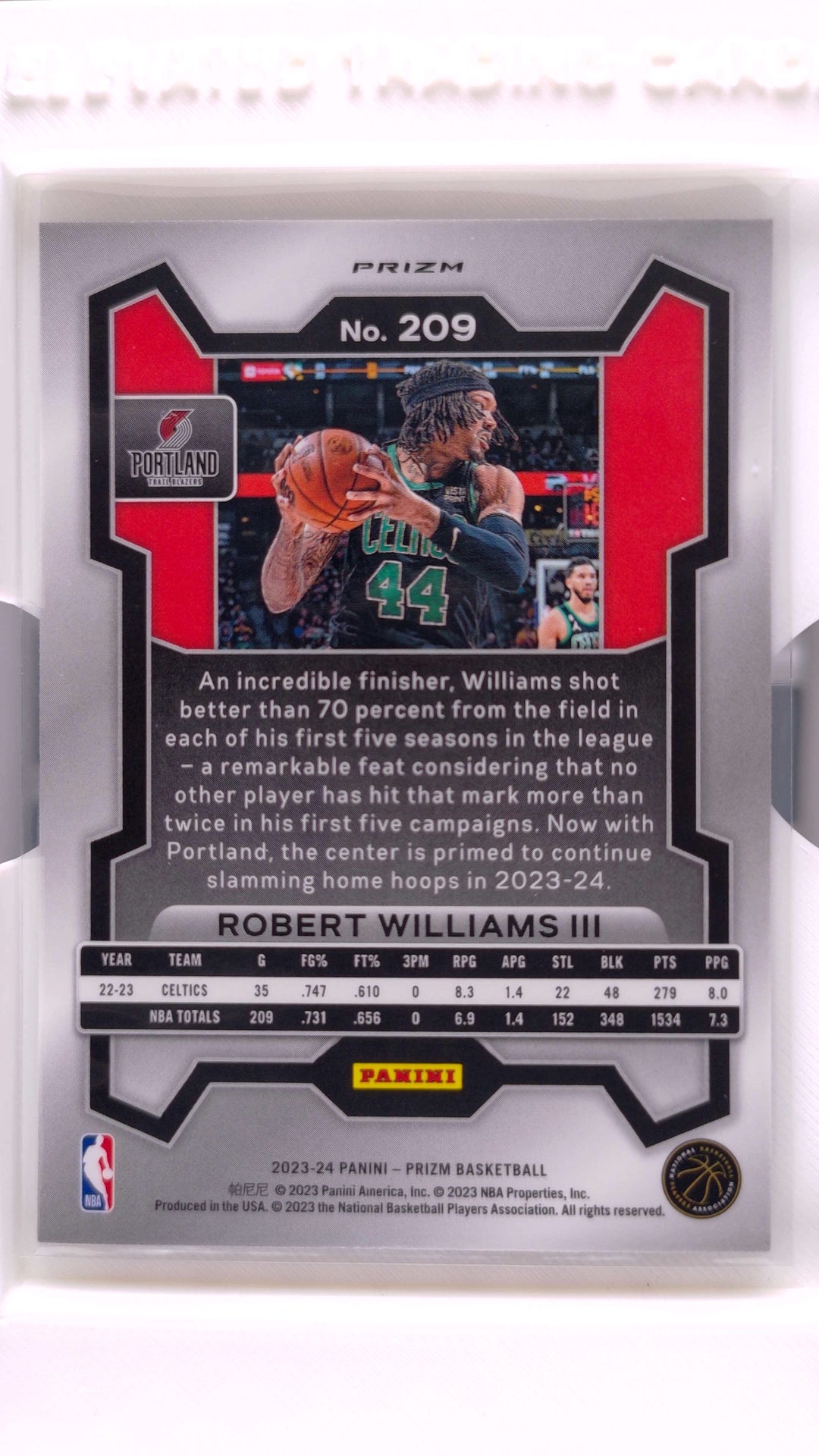 #209 Robert Williams III Silver Prizm - back