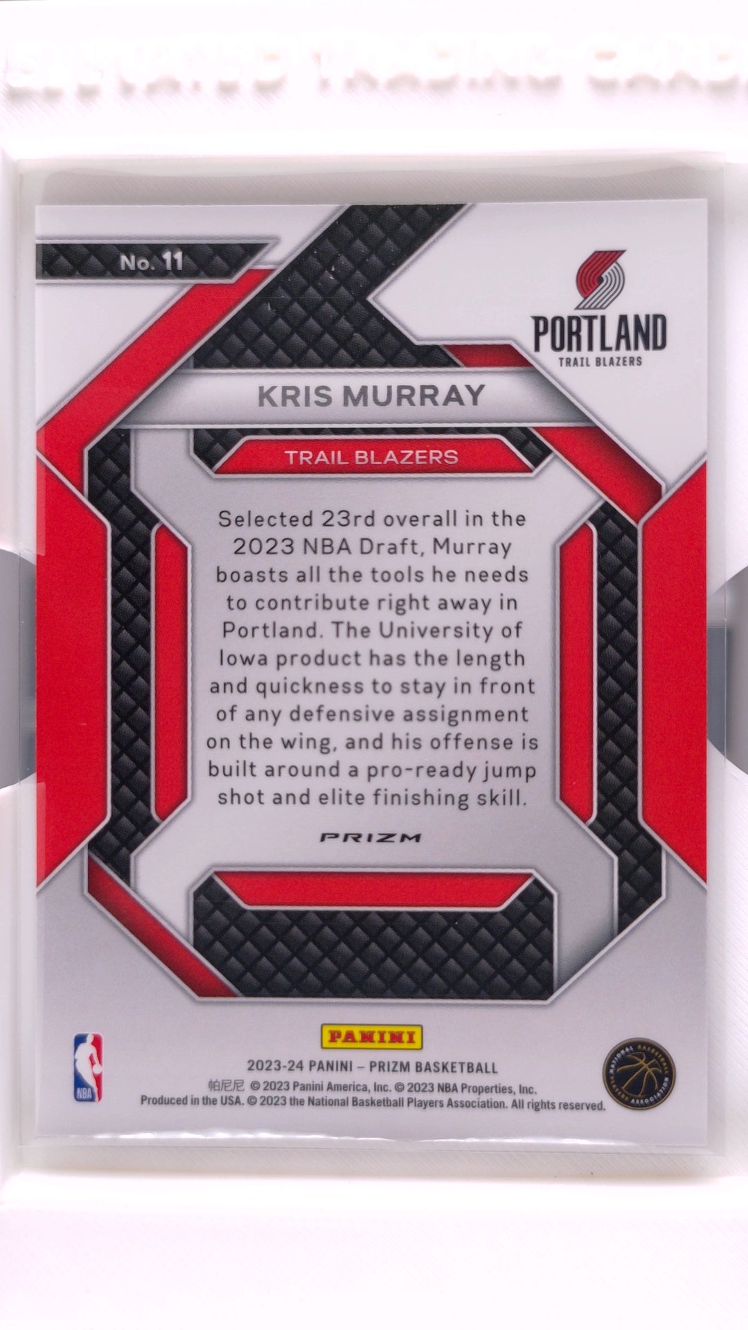 #11 Kris Murray Rookie Emergent Silver Prizm - back