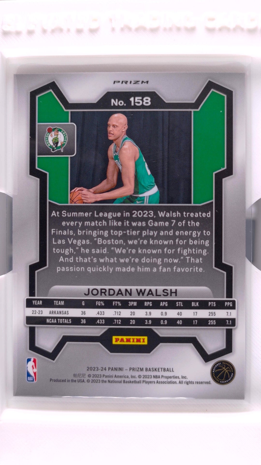 #158 Jordan Walsh Rookie Red, White And Blue Prizm - back