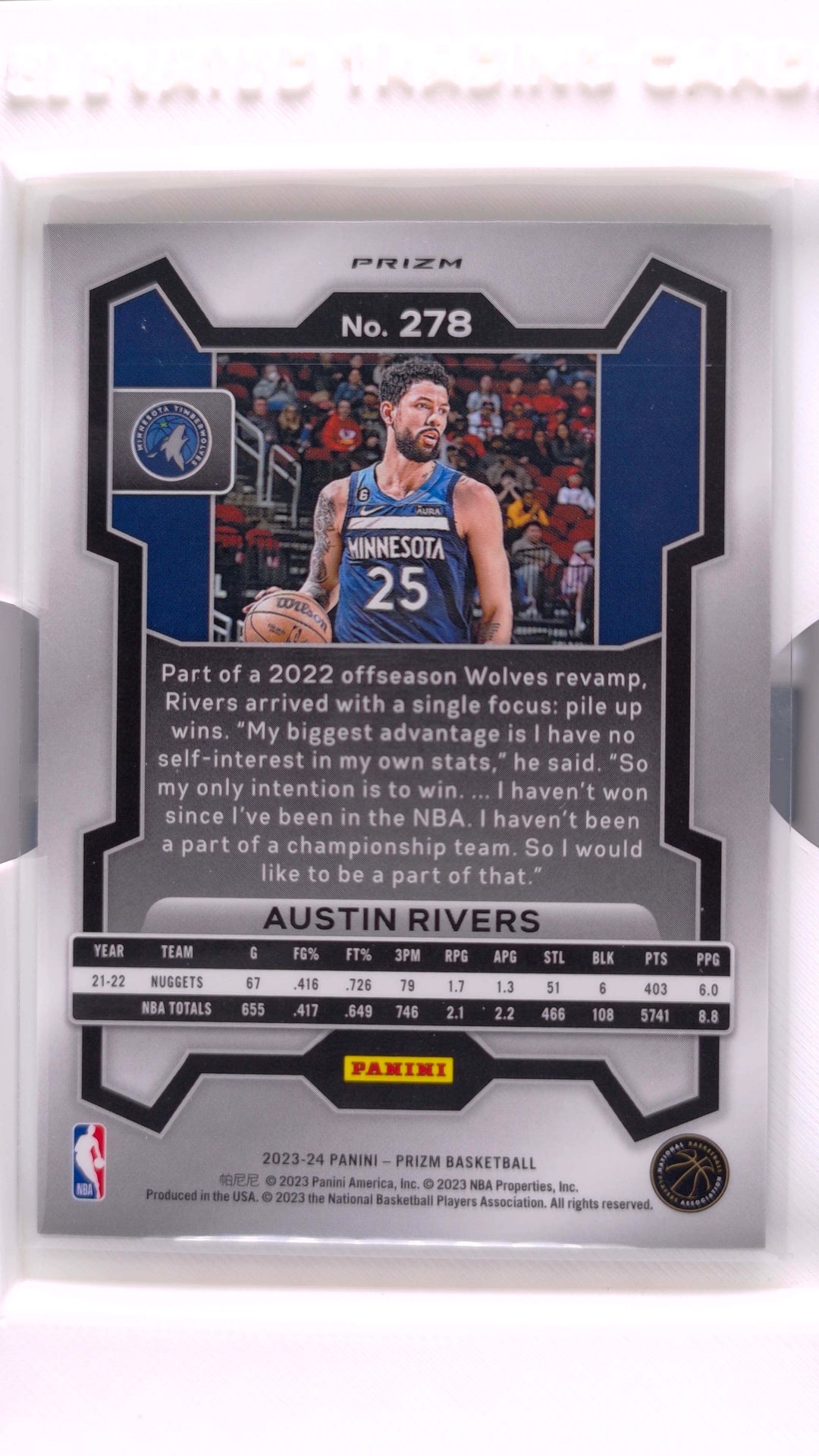#278 Austin Rivers Green Ice Prizm - back