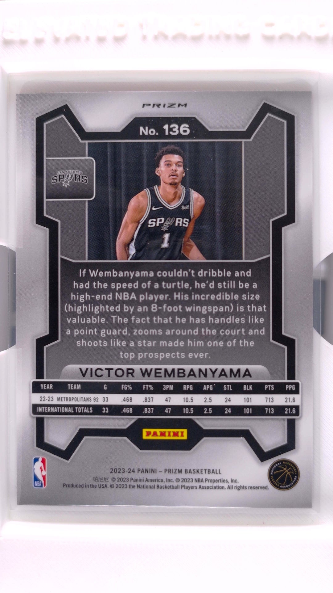 #136 Victor Wembanyama Rookie Red, White And Blue Prizm - back