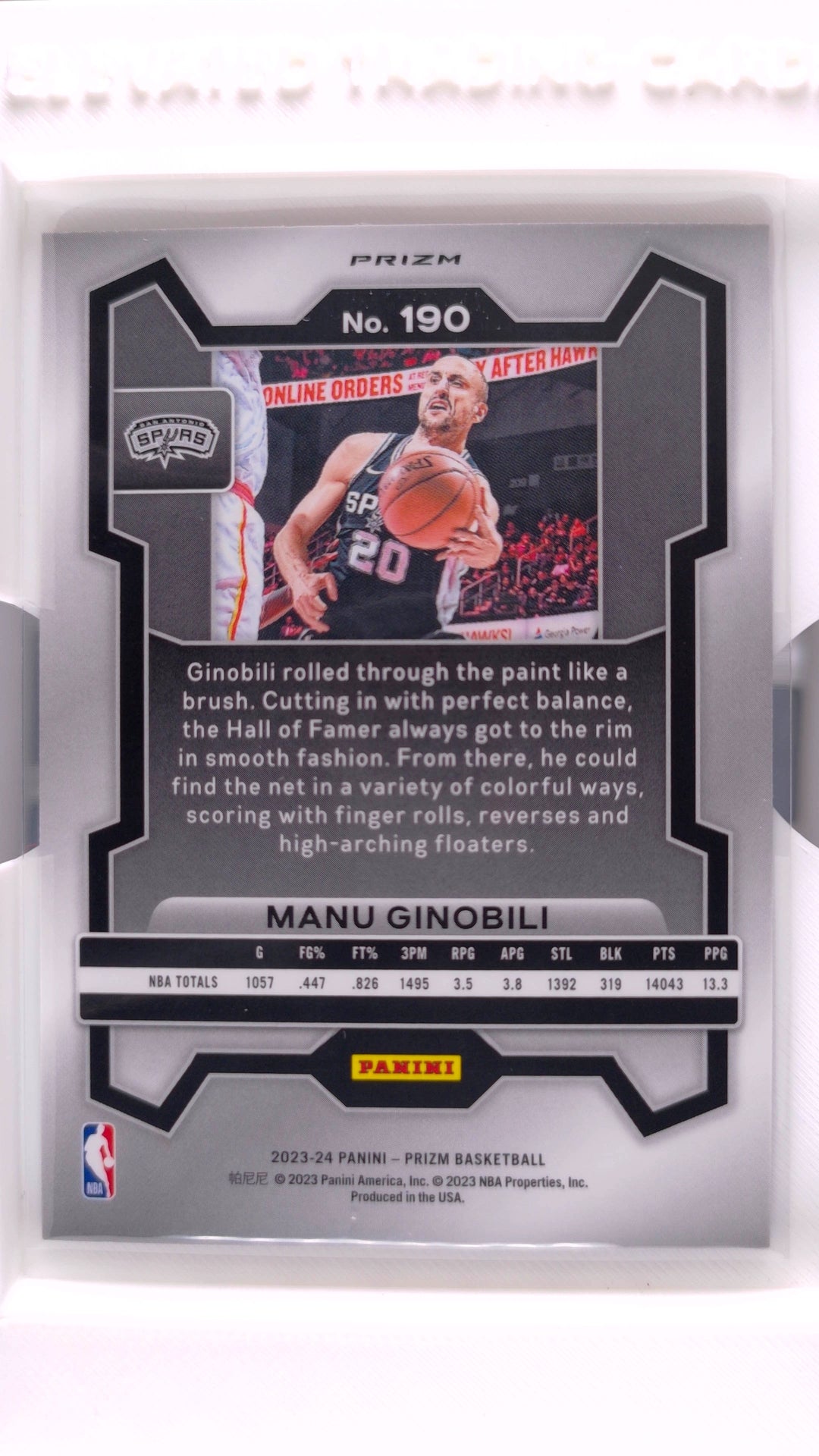 #190 Manu Ginobili Red, White And Blue Prizm - back
