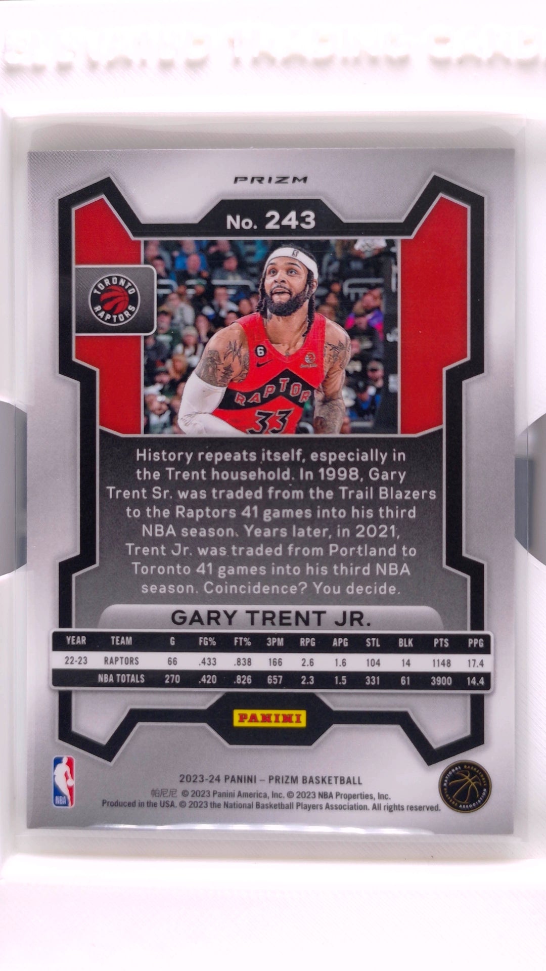 #243 Gary Trent Jr. Green Prizm - back