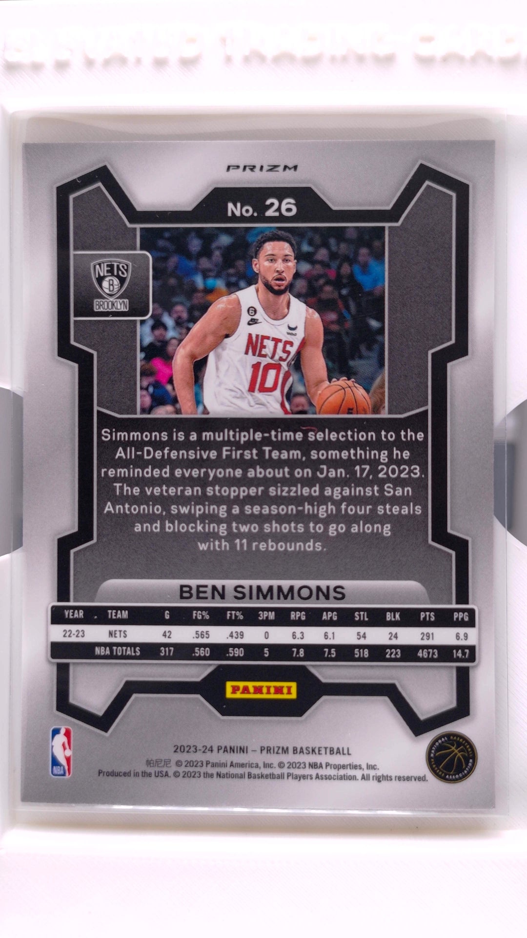 #26 Ben Simmons Silver Prizm - back
