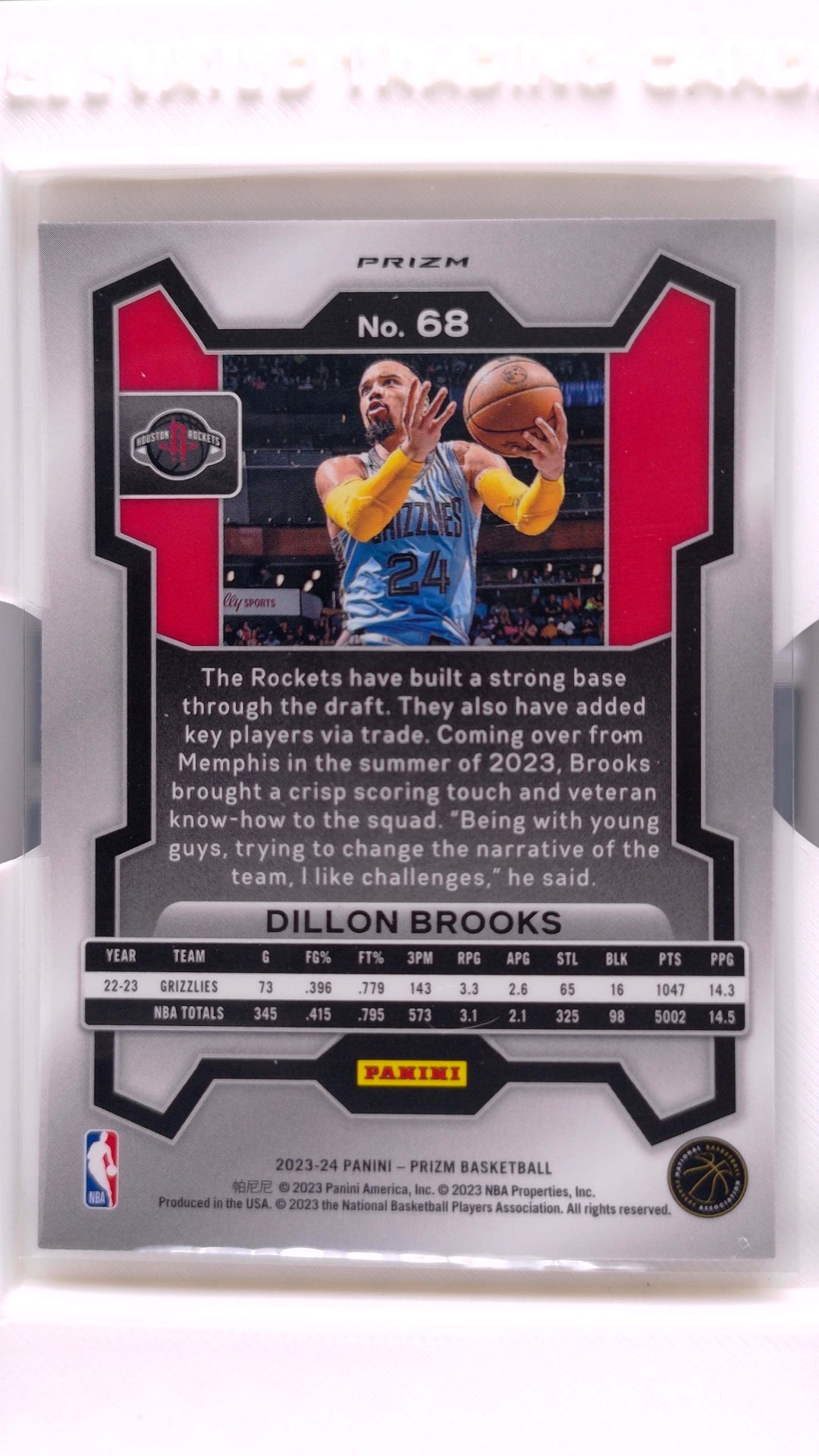 #68 Dillon Brooks Silver Prizm - back
