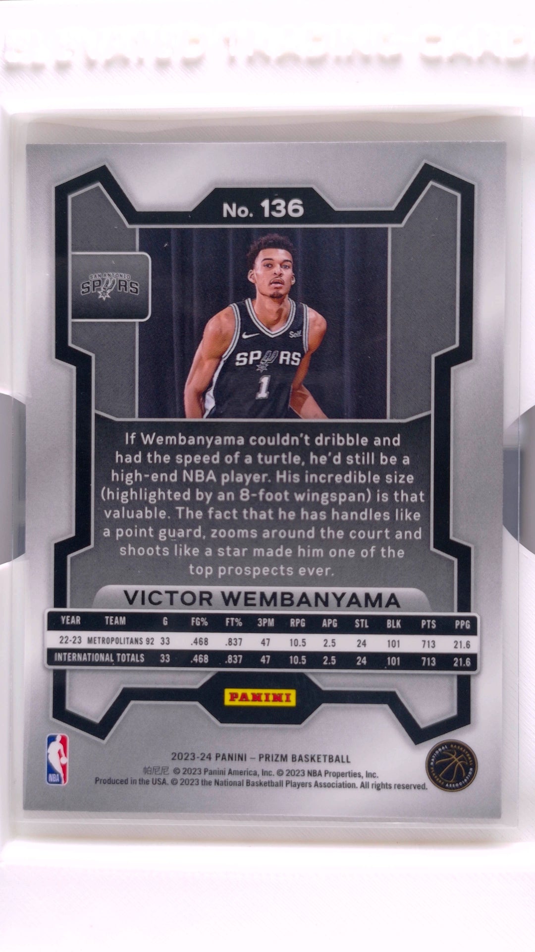 #136 Victor Wembanyama Rookie - back