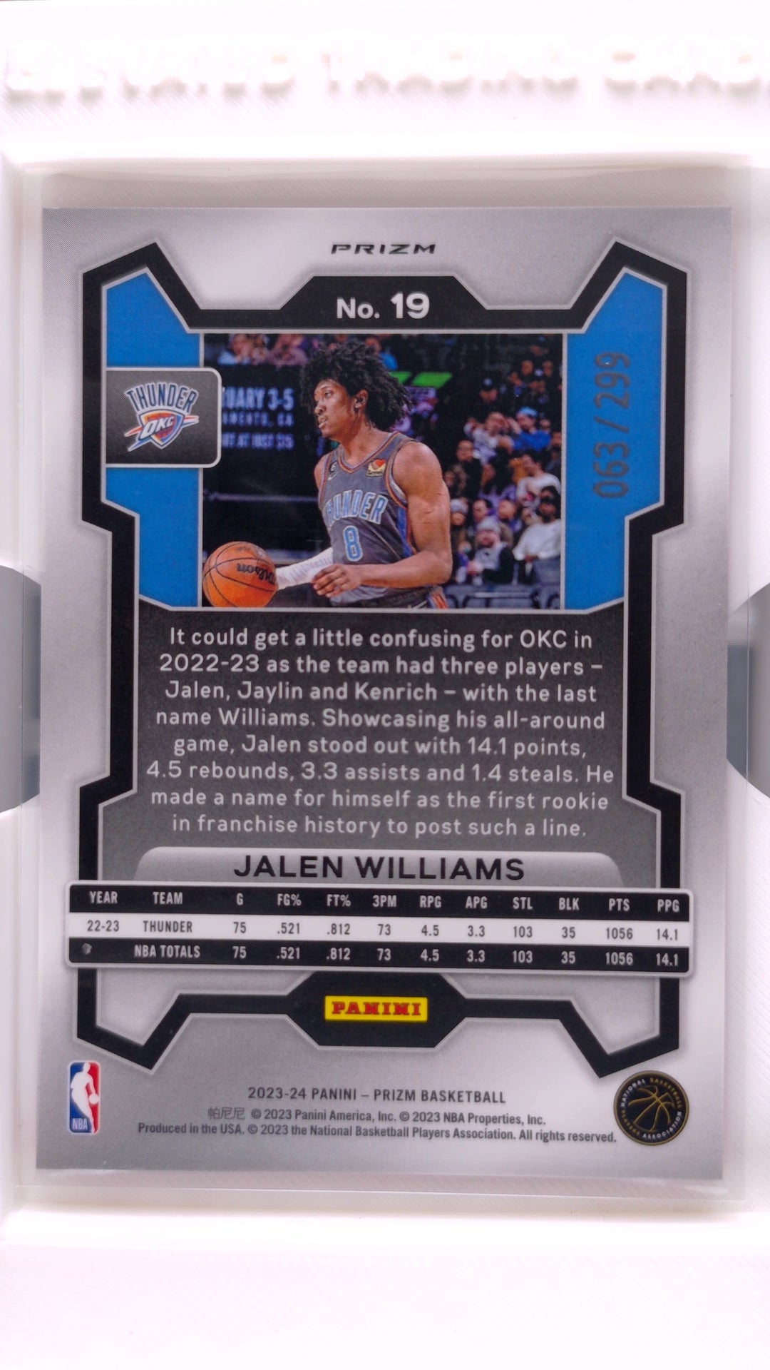 #19 Jalen Williams Red Prizm #63/299 - back
