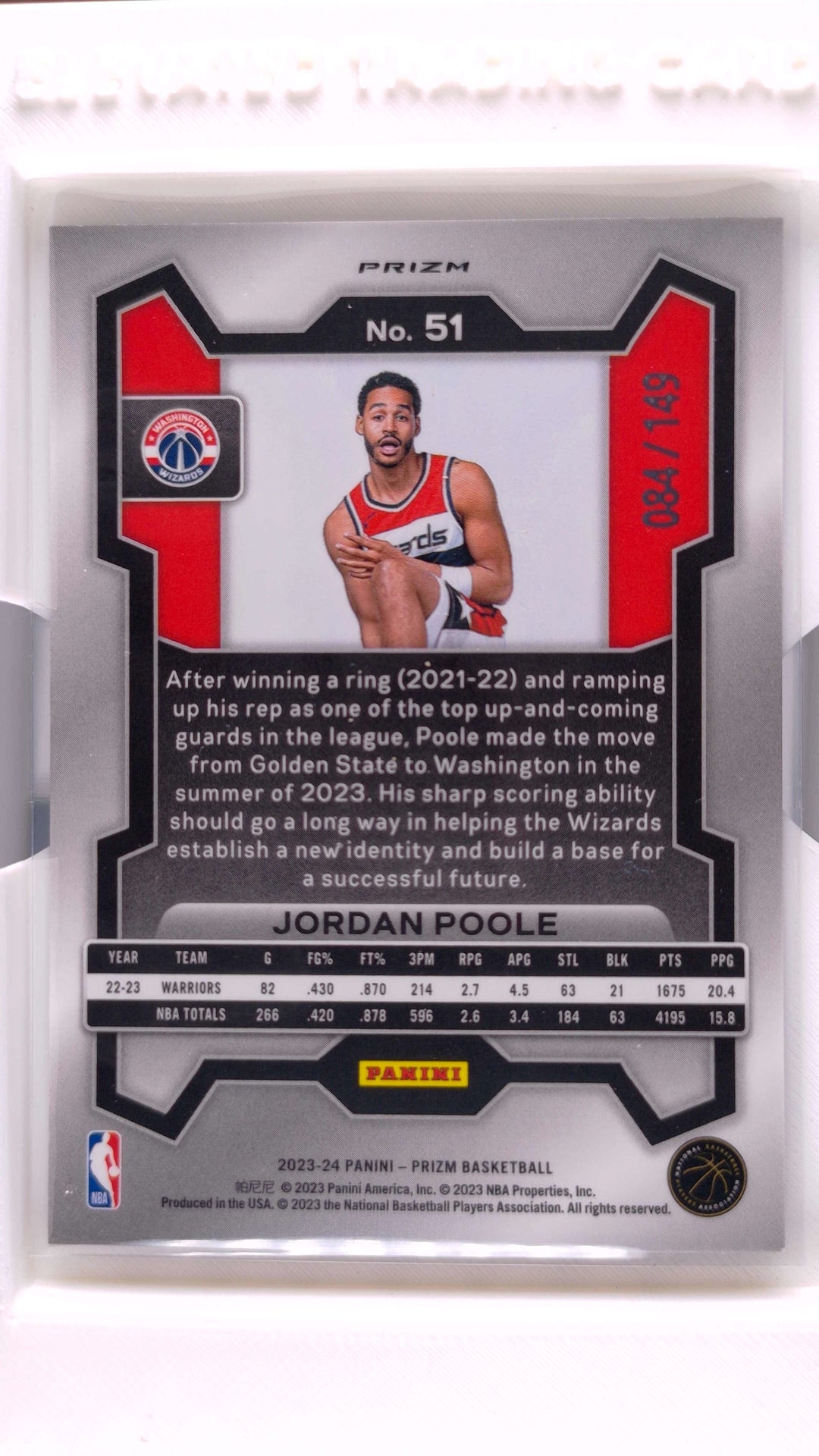 #51 Jordan Poole Purple Ice Prizm #84/149 - back