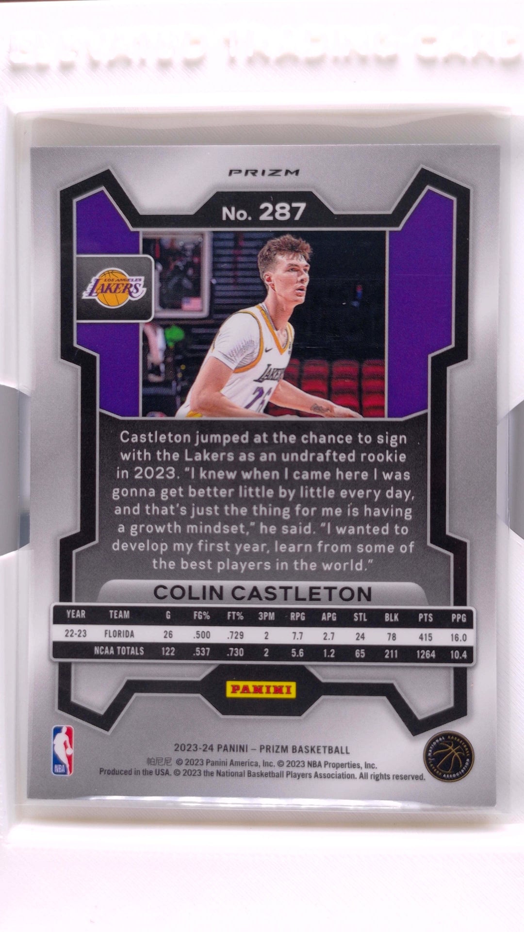 #287 Colin Castleton Rookie Silver Prizm - back