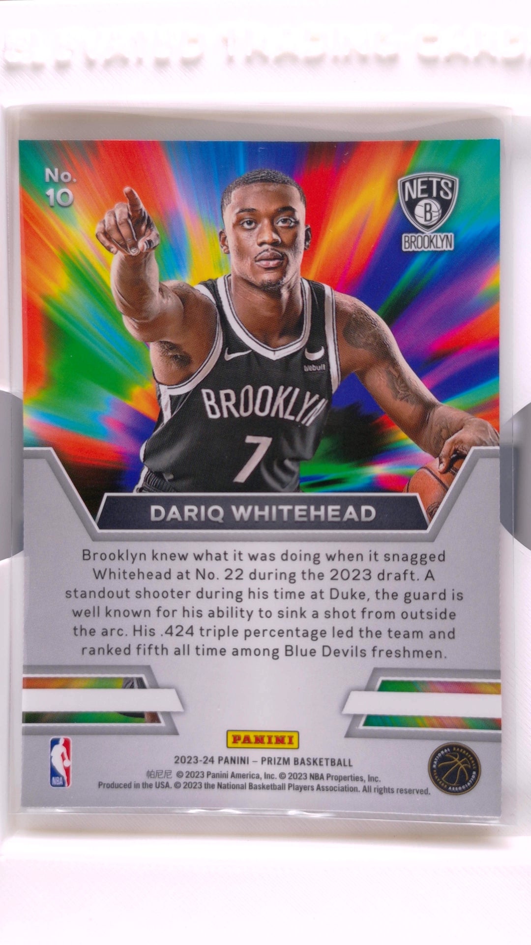 #10 Dariq Whitehead Rookie Instant Impact - back