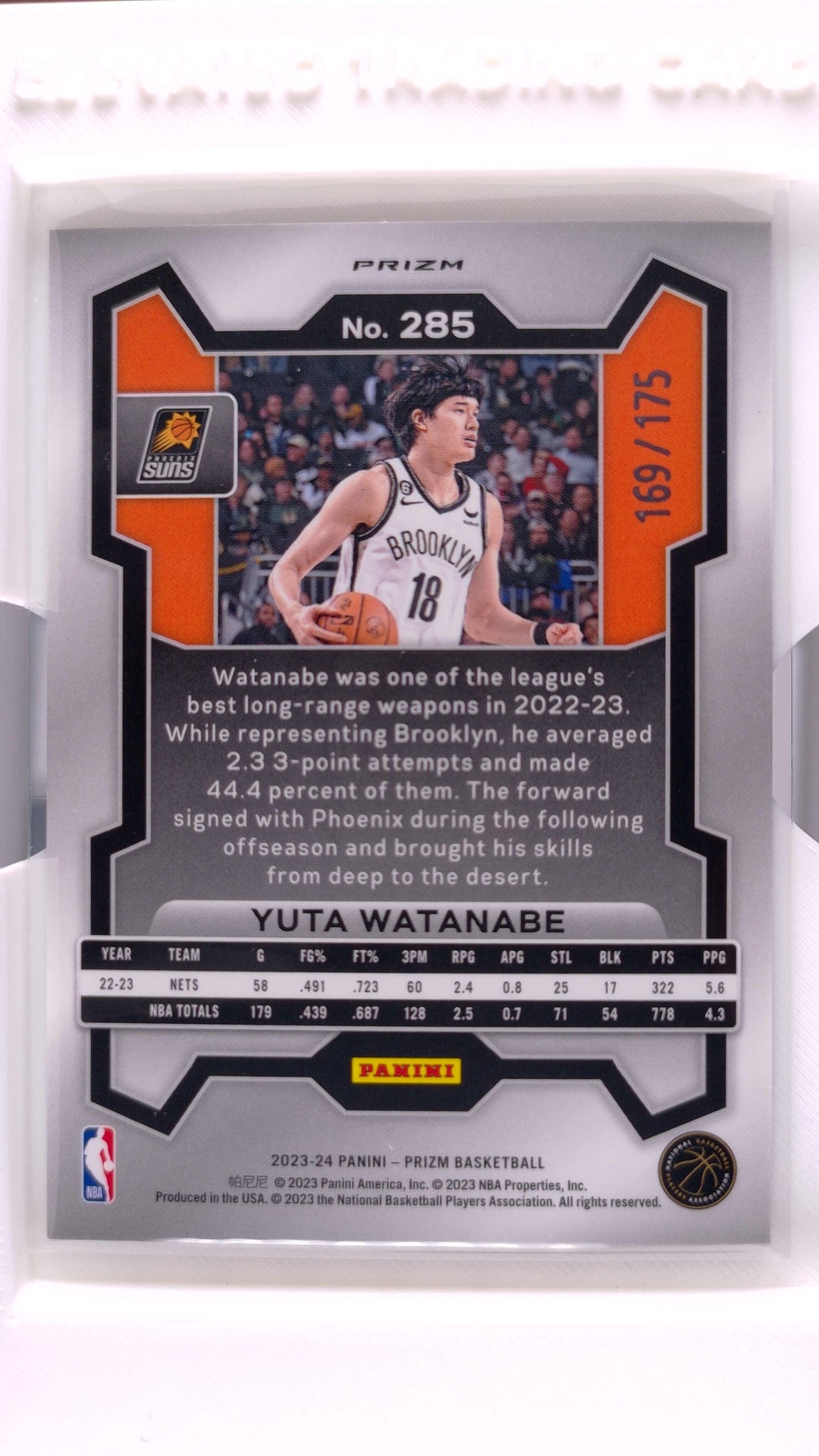 #285 Yuta Watanabe White Prizm #169/175 - back