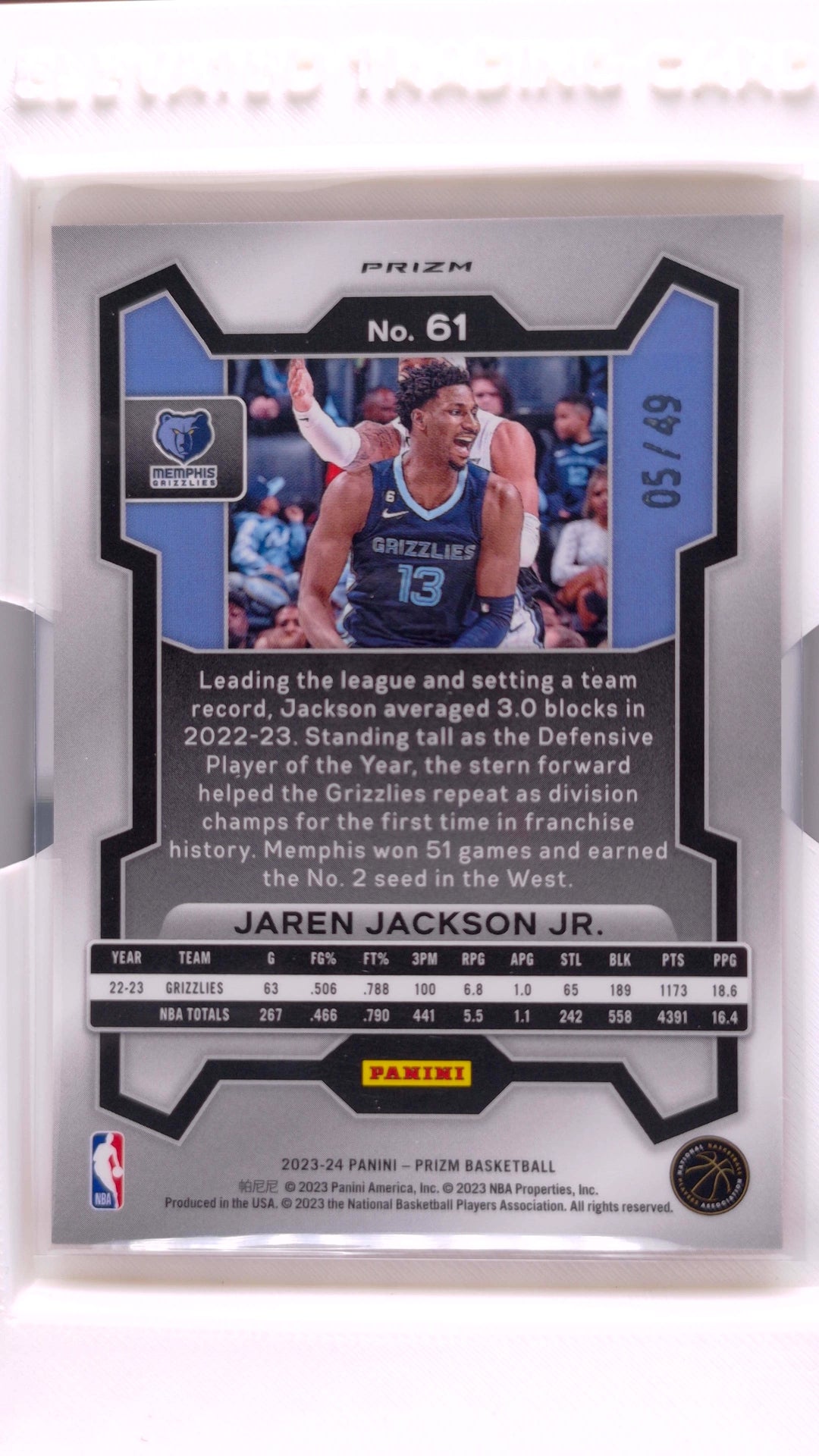 #61 Jaren Jackson Jr. Orange Prizm #5/49 - back