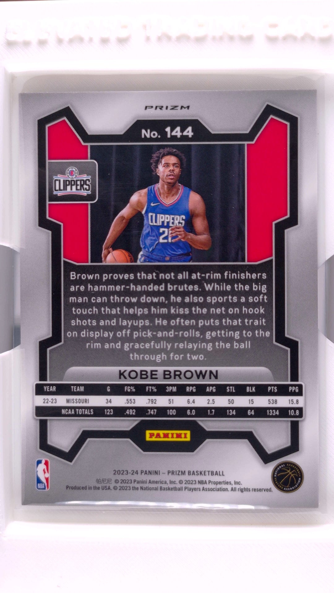 #144 Kobe Brown Rookie Silver Prizm - back