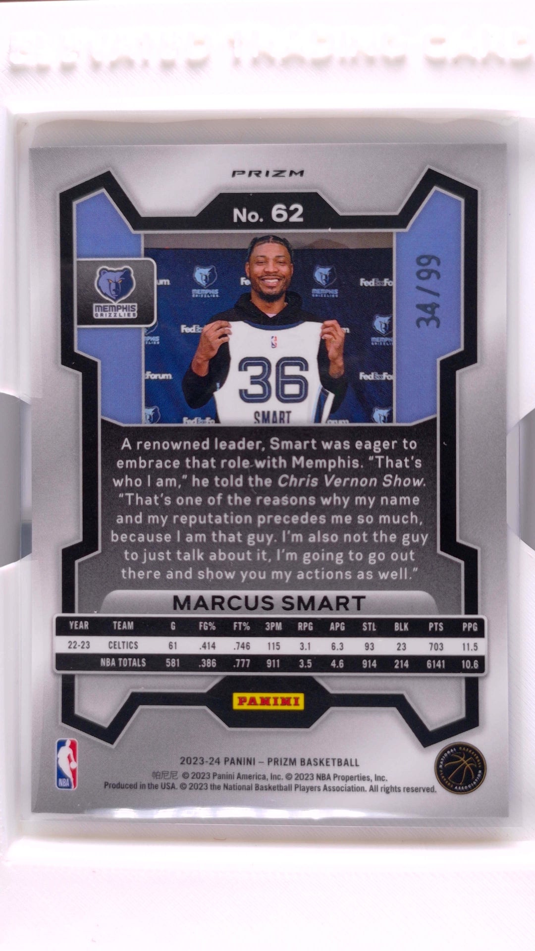 #62 Marcus Smart Blue Seismic Prizm #34/99 - back