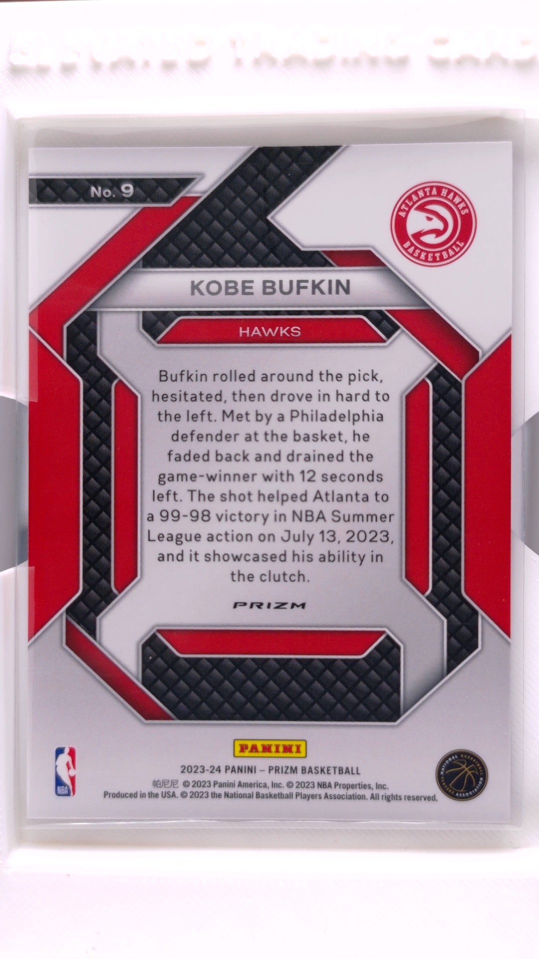 #9 Kobe Bufkin Rookie Emergent Silver Prizm - back