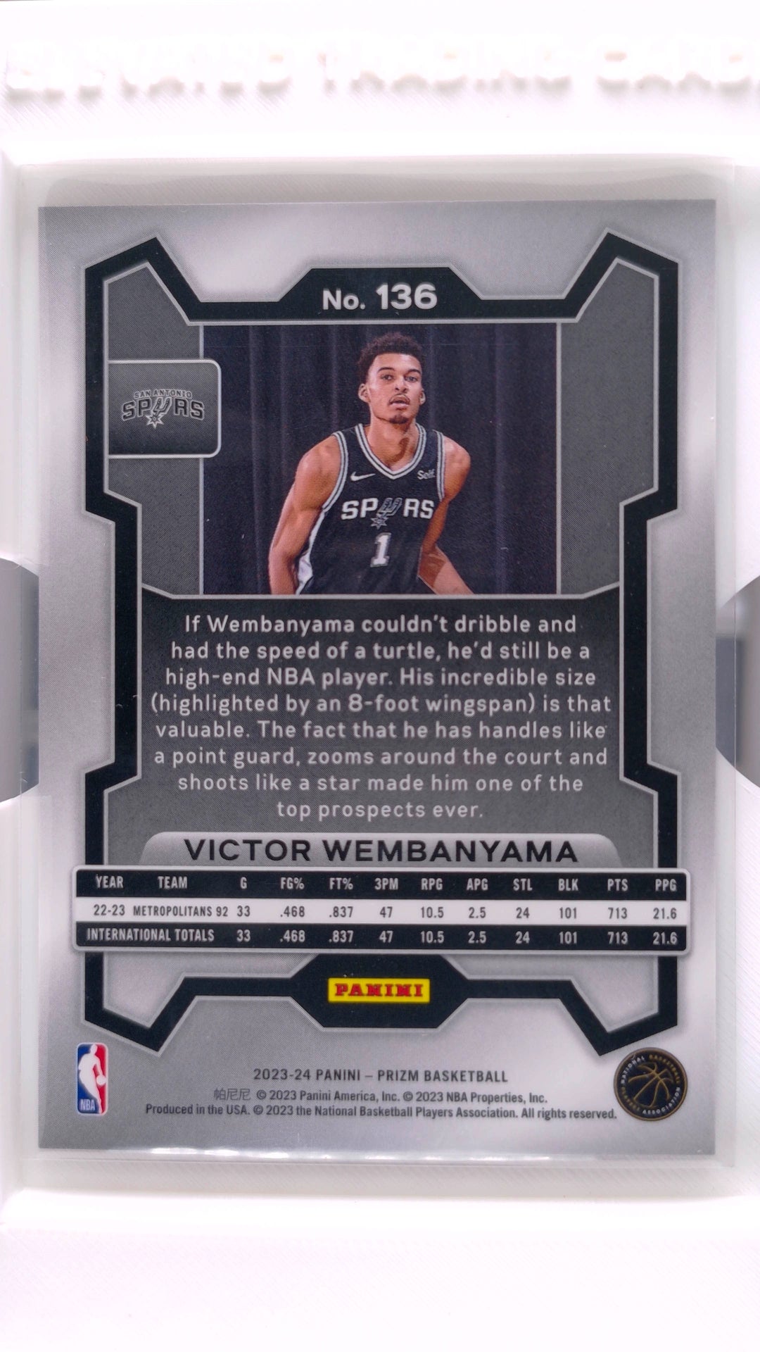 #136 Victor Wembanyama Rookie - back