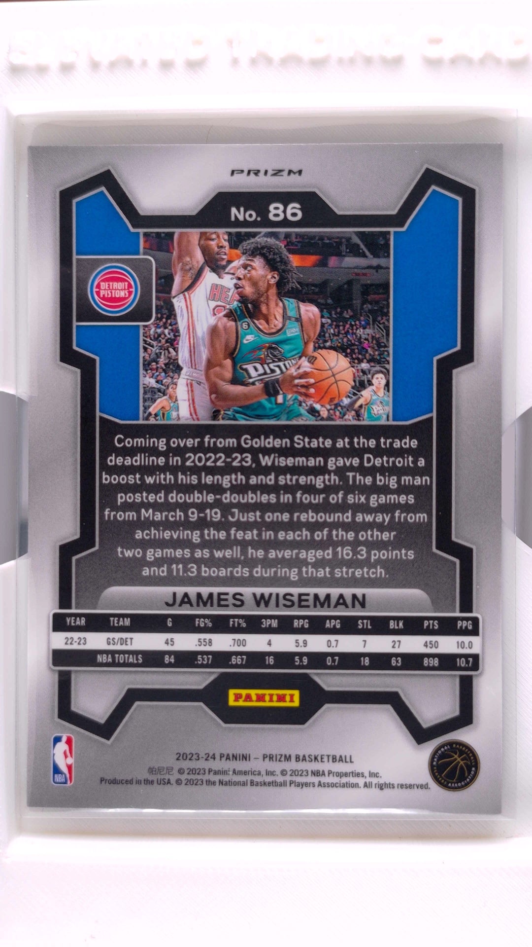 #86 James Wiseman Green Ice Prizm - back