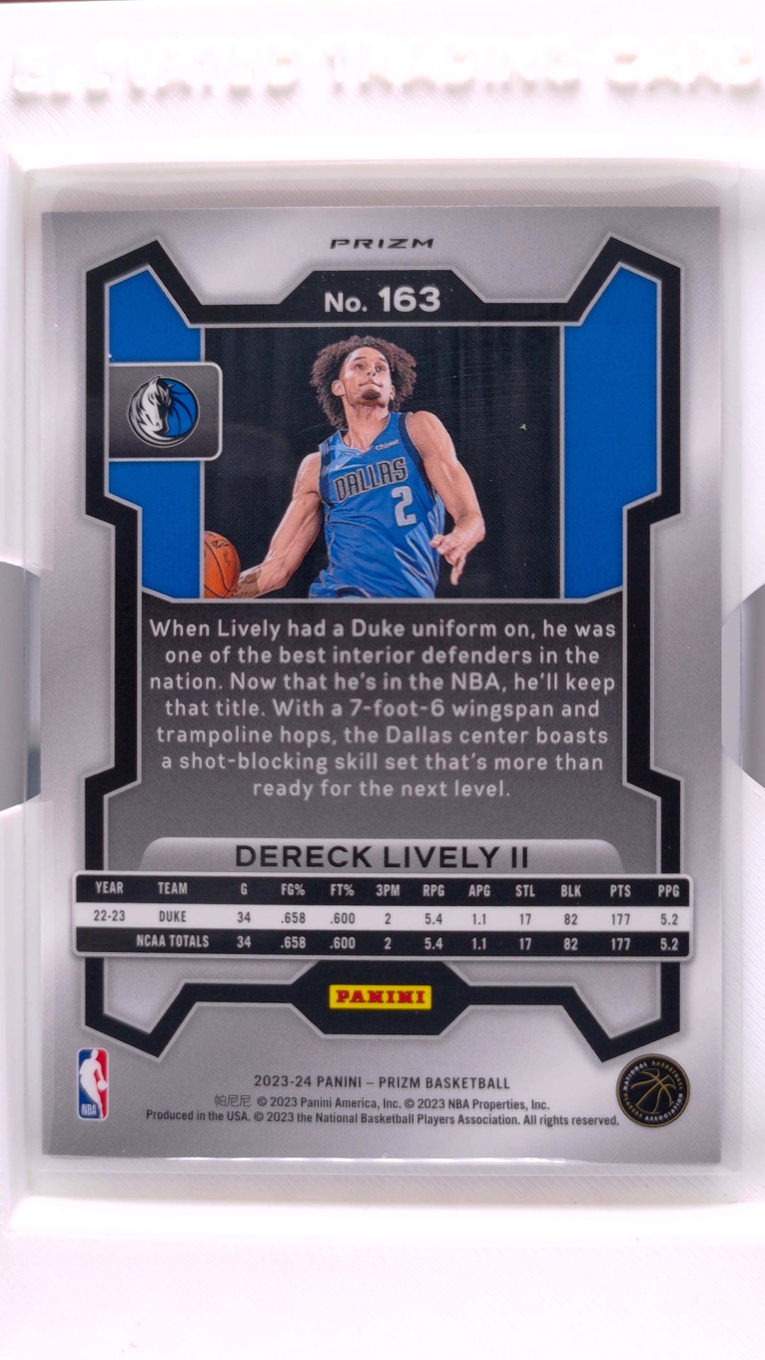 #163 Dereck Lively II Rookie Red, White And Blue Prizm - back