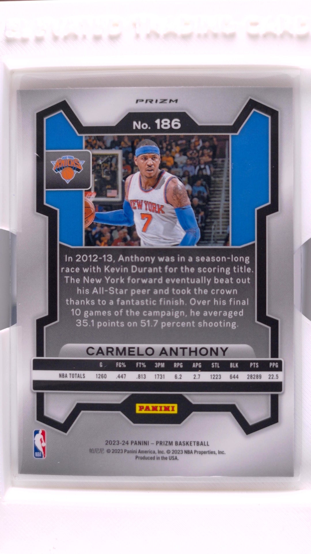 #186 Carmelo Anthony Red, White And Blue Prizm - back