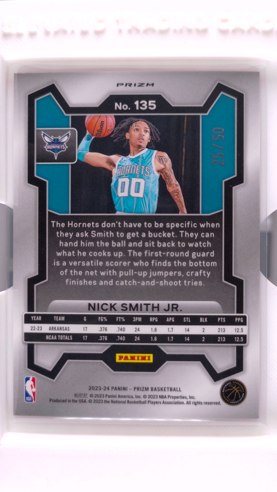 #135 Nick Smith Jr. Rookie Pink Fast Break Prizm #25/50 - back