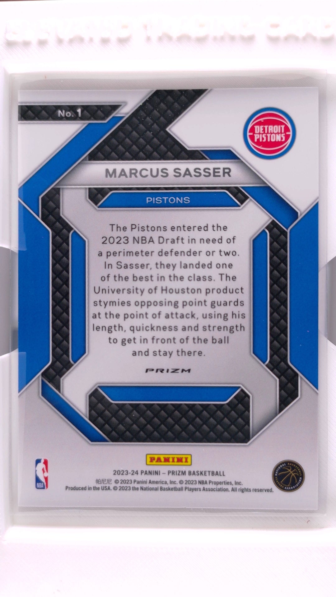 #1 Marcus Sasser Rookie Emergent Silver Prizm - back
