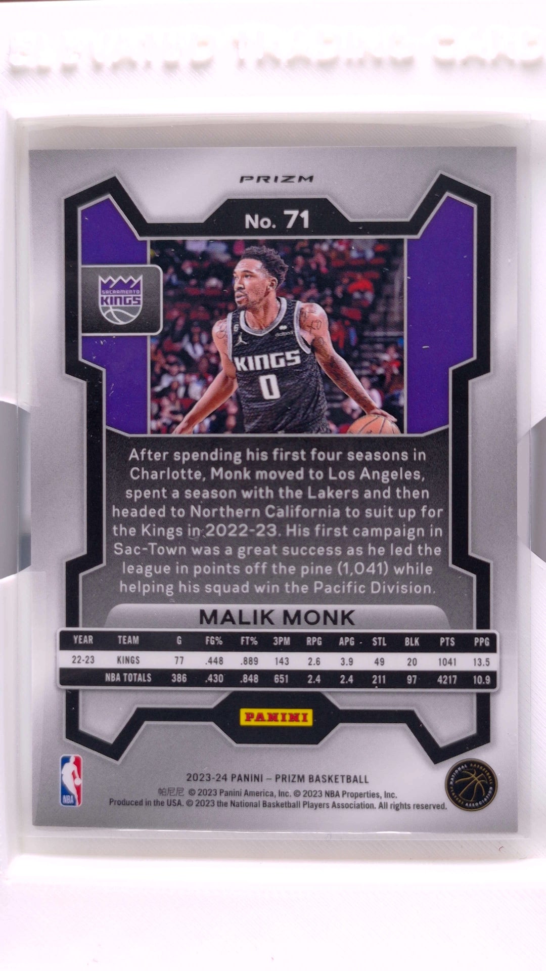 #71 Malik Monk Silver Prizm - back