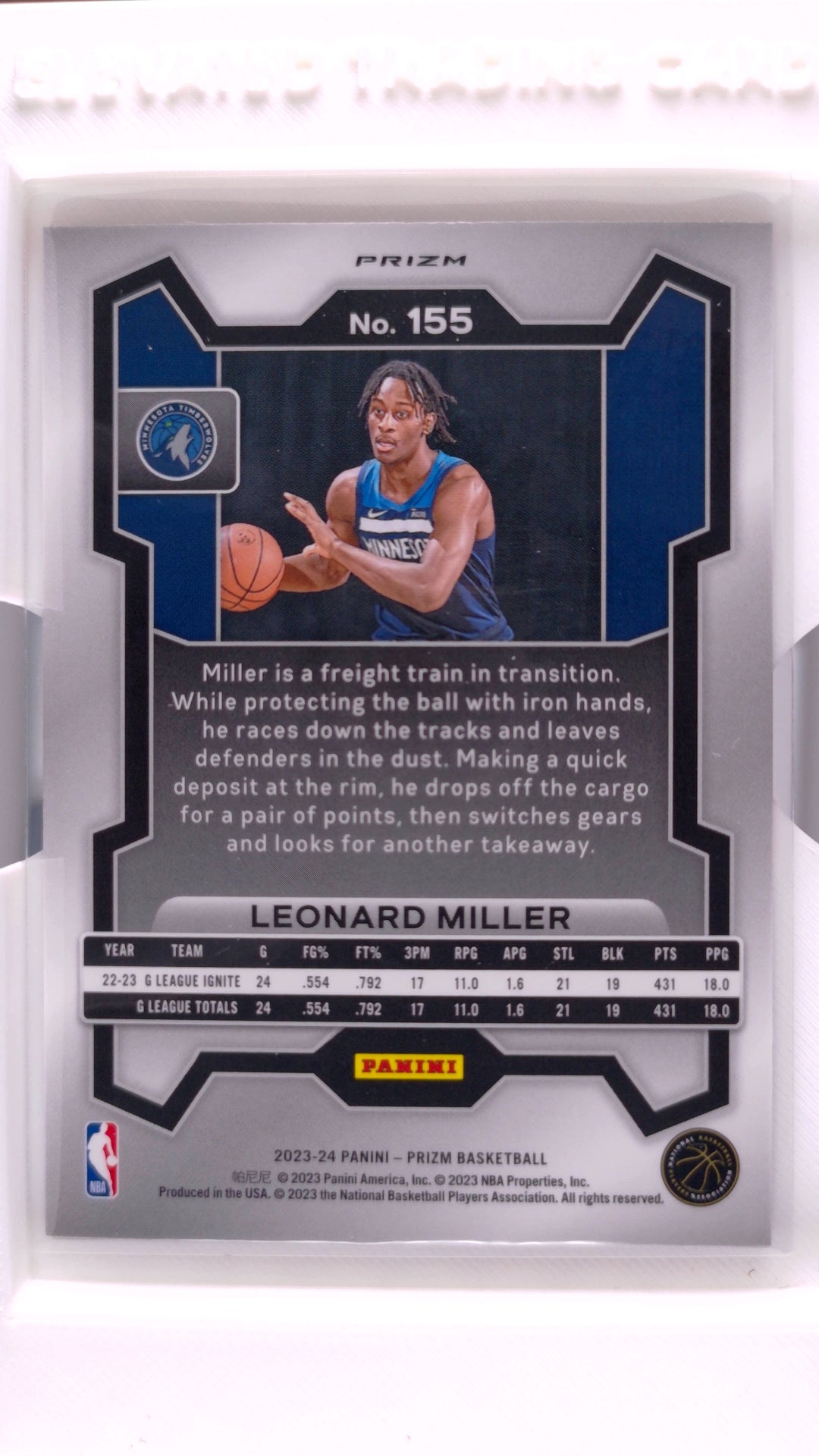 #155 Leonard Miller Rookie Red, White And Blue Prizm - back