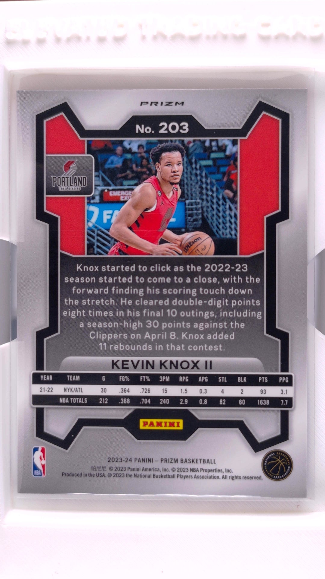 #203 Kevin Knox II Red, White And Blue Prizm - back