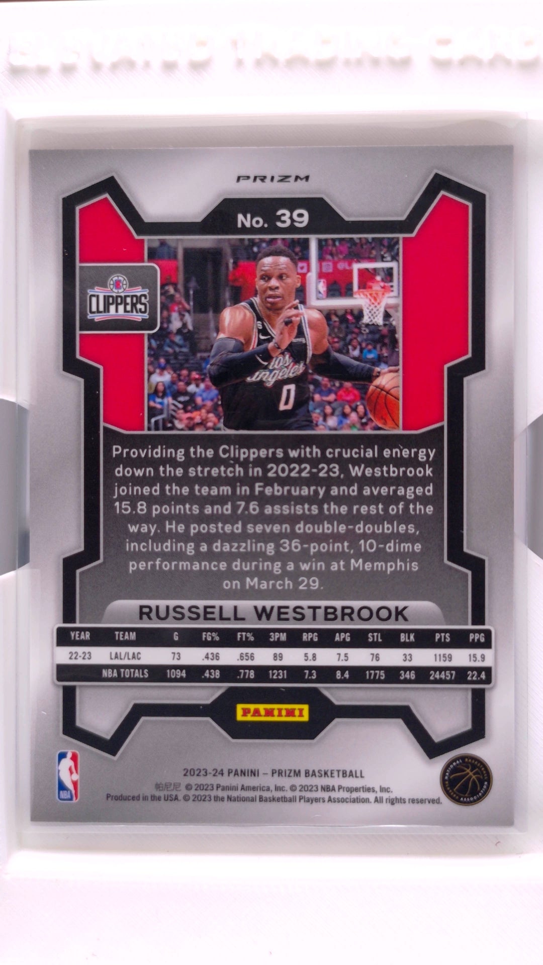 #39 Russell Westbrook Red, White And Blue Prizm - back