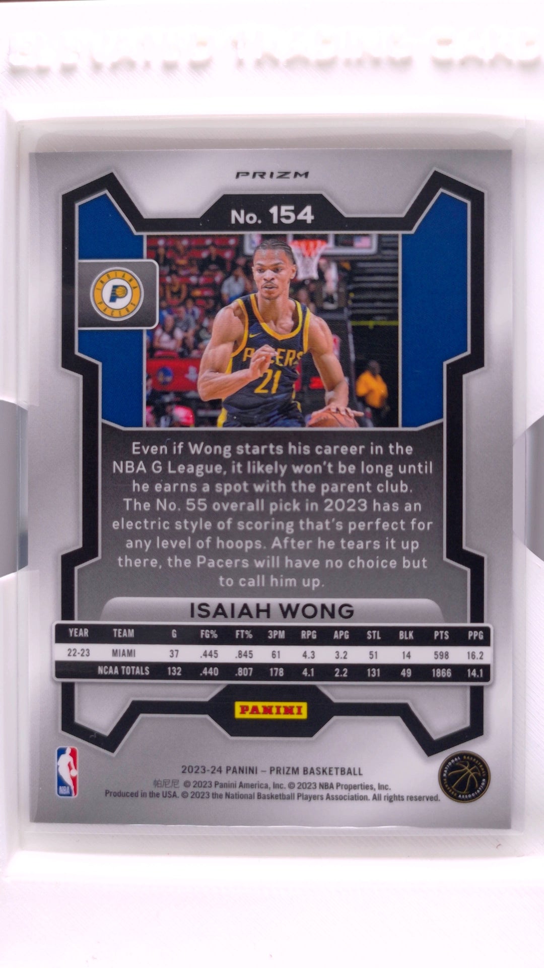 #154 Isaiah Wong Rookie Red, White And Blue Prizm - back