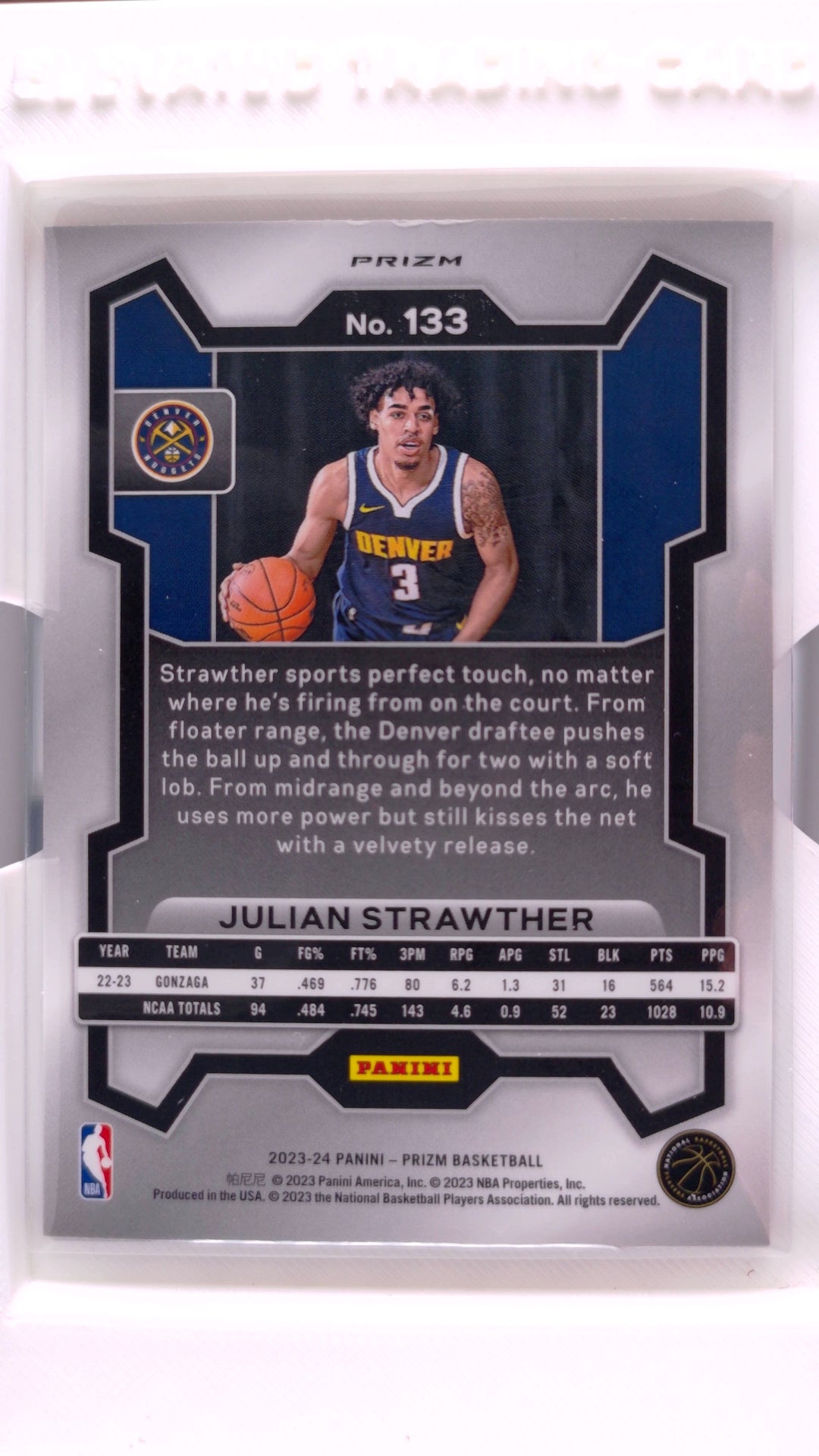 #133 Julian Strawther Rookie Red, White And Blue Prizm - back