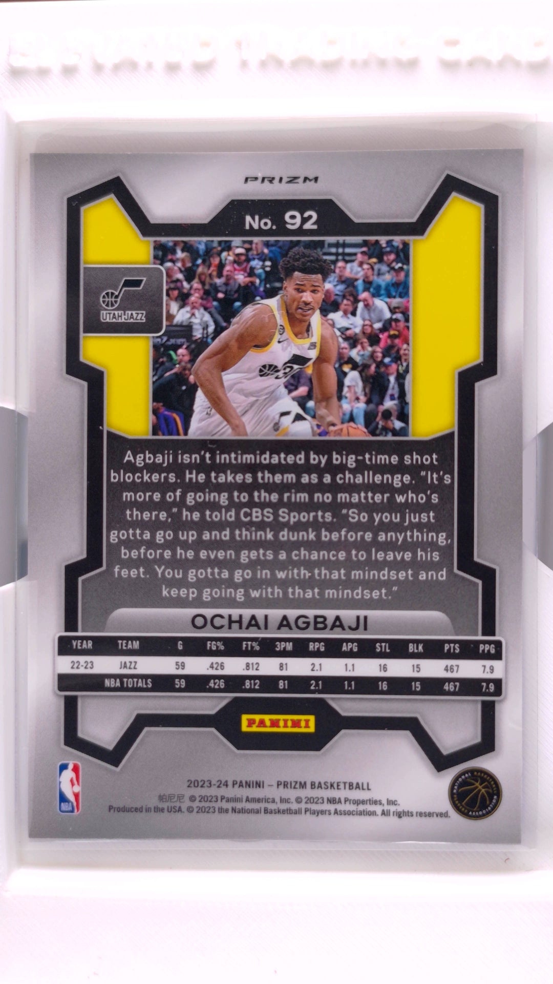 #92 Ochai Agbaji Red, White And Blue Prizm - back