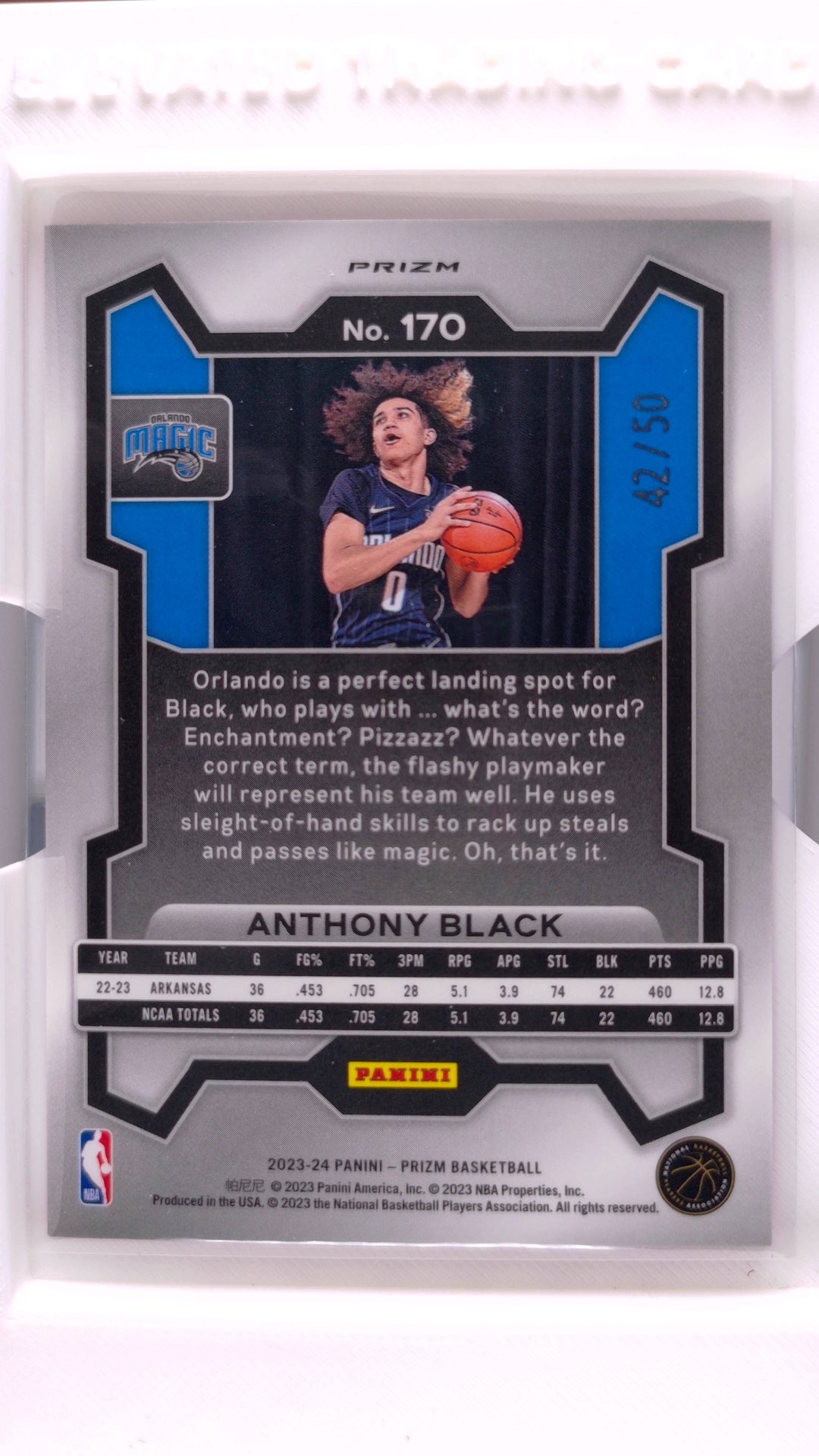 #170 Anthony Black Rookie Pink Fast Break Prizm #42/50 - back