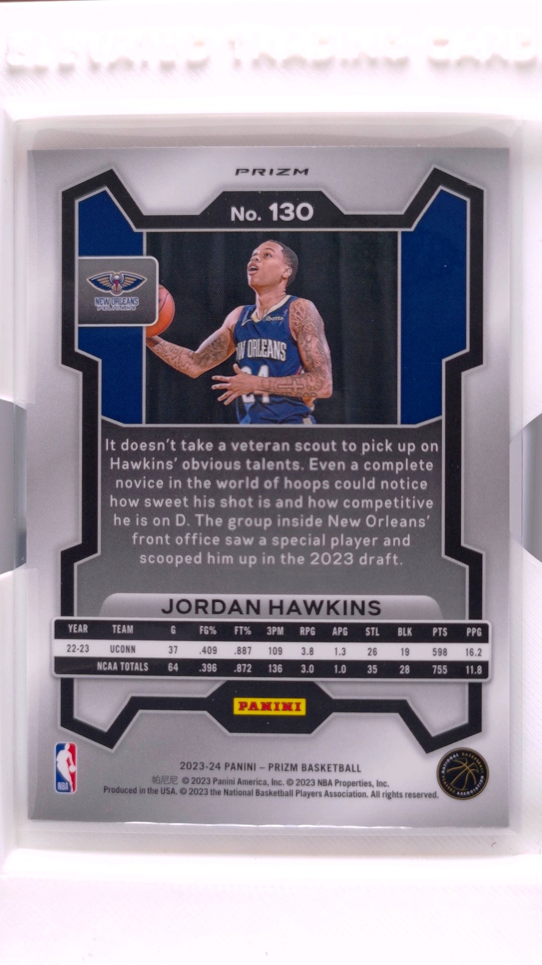 #130 Jordan Hawkins Rookie Red, White And Blue Prizm - back