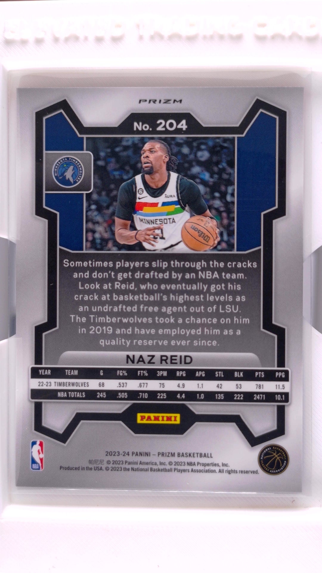 #204 Naz Reid Red, White And Blue Prizm - back