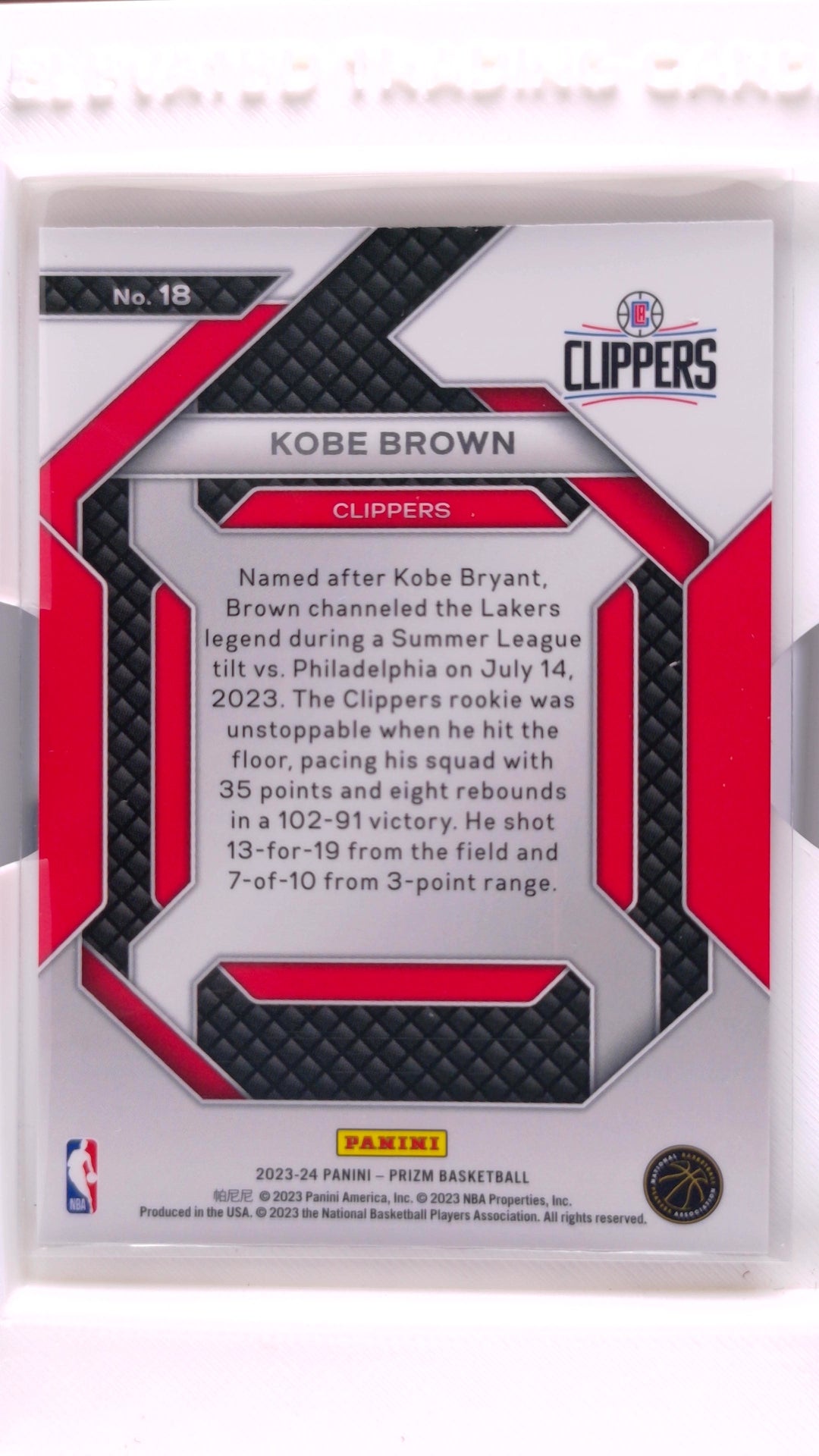 #18 Kobe Brown Rookie Emergent - back