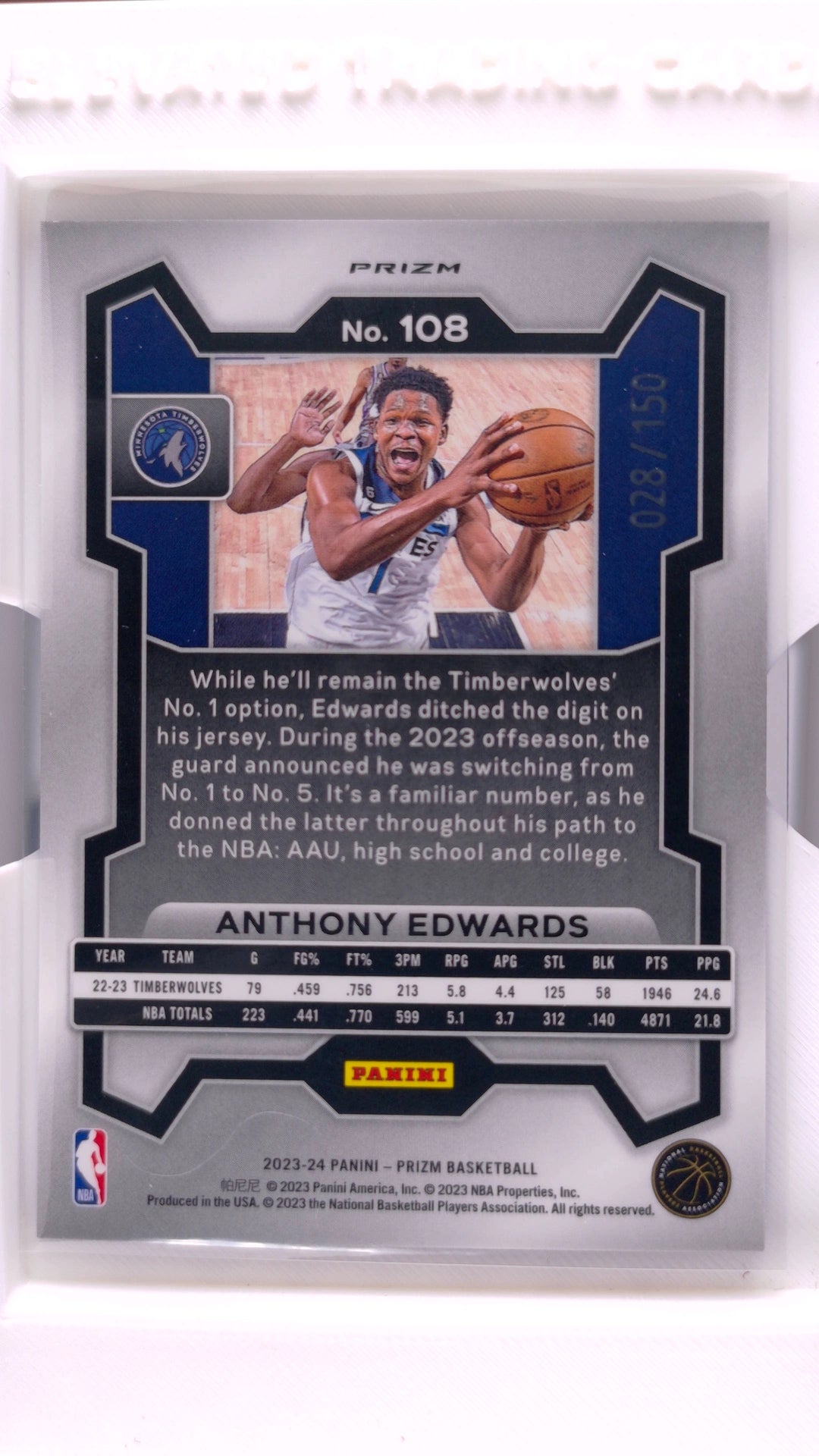 #108 Anthony Edwards Blue Fast Break Prizm #28/150 - back
