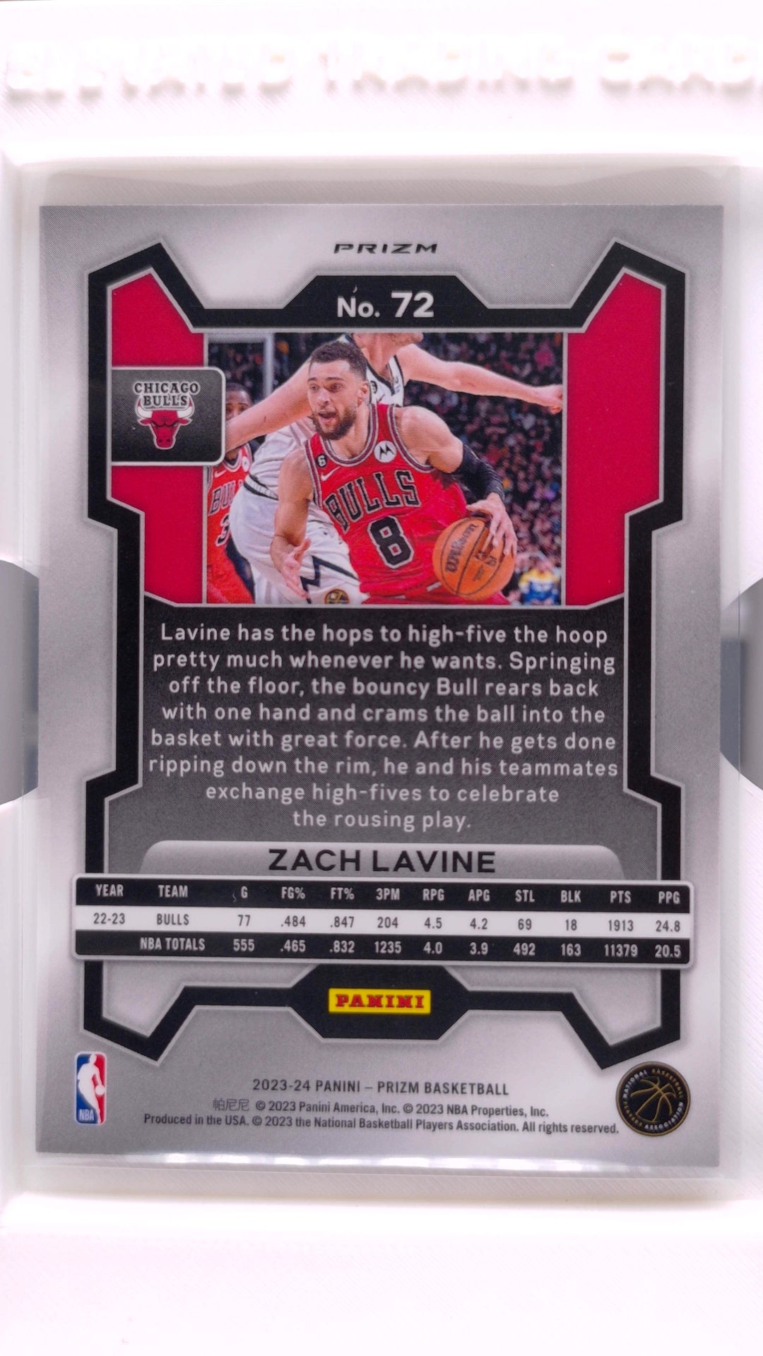 #72 Zach LaVine Silver Prizm - back