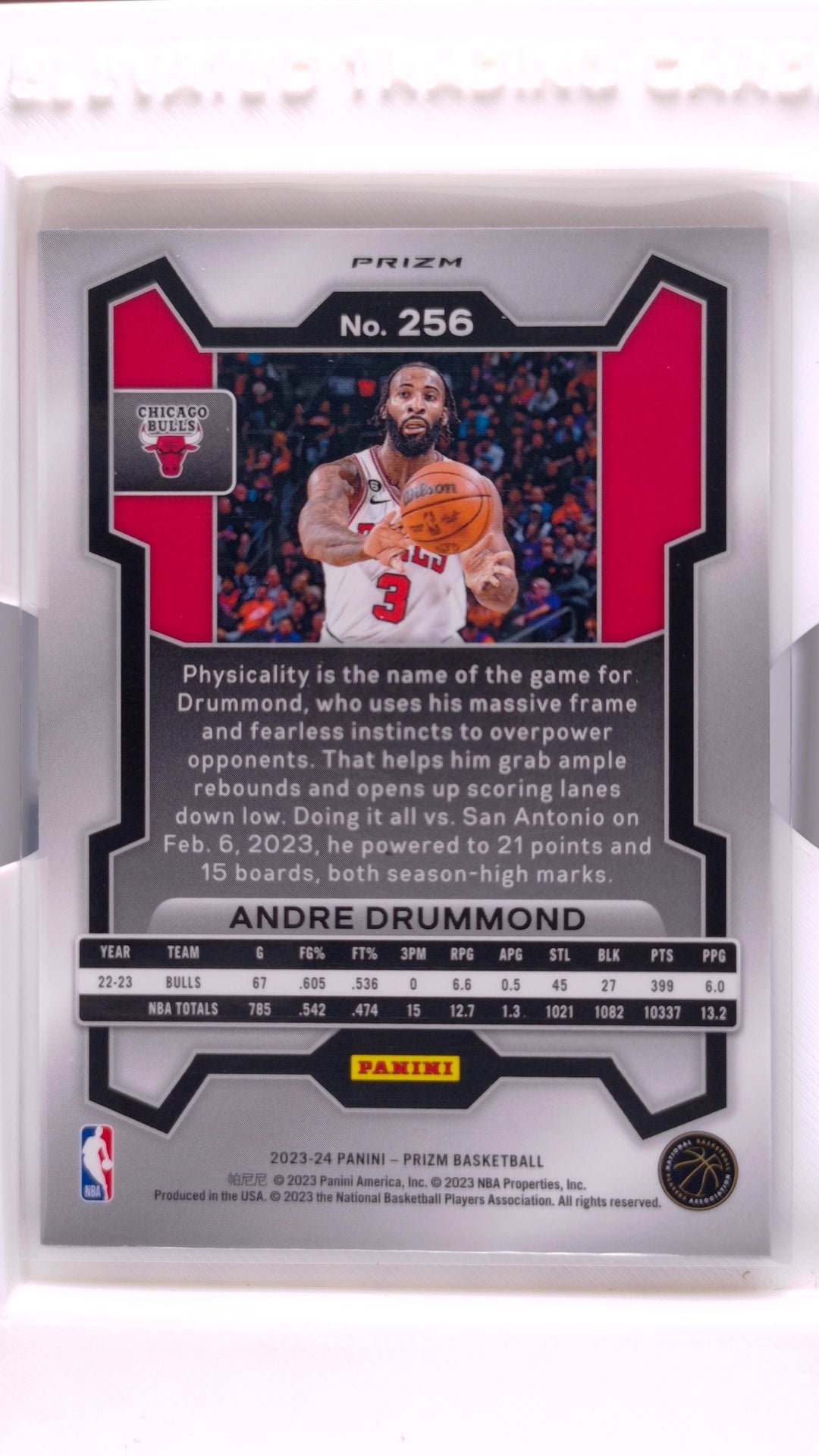 #256 Andre Drummond Red, White And Blue Prizm - back