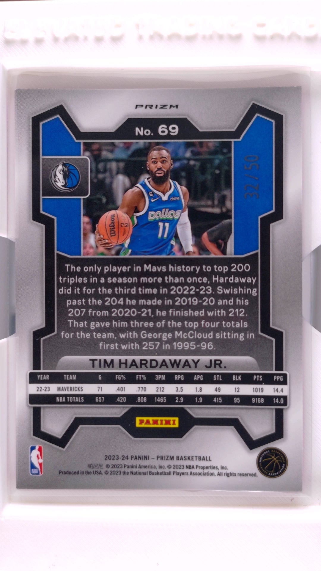 #69 Tim Hardaway Jr. Pink Fast Break Prizm #32/50 - back