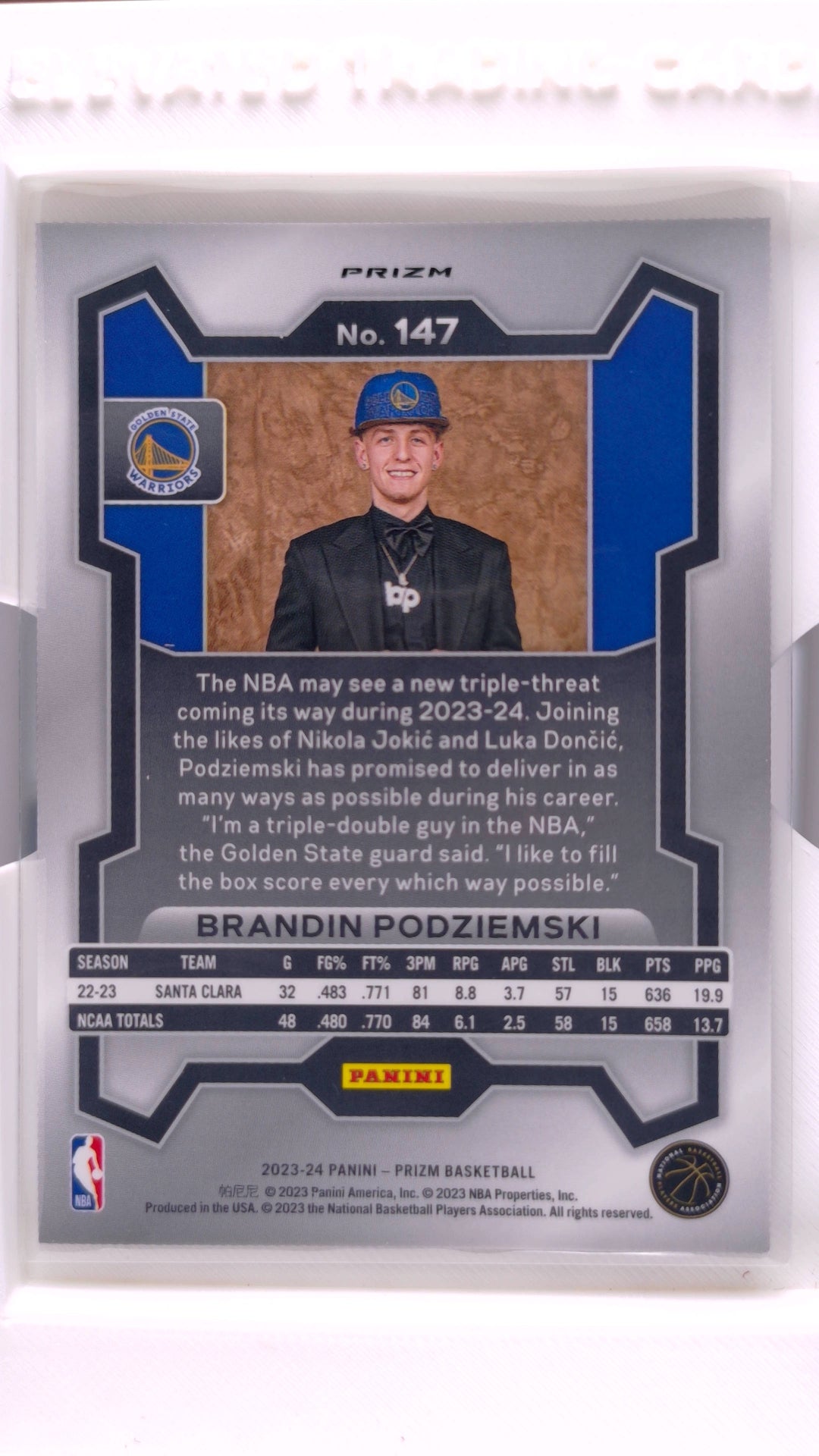 #147 Brandin Podziemski Rookie Rookie Variation Fast Break - back