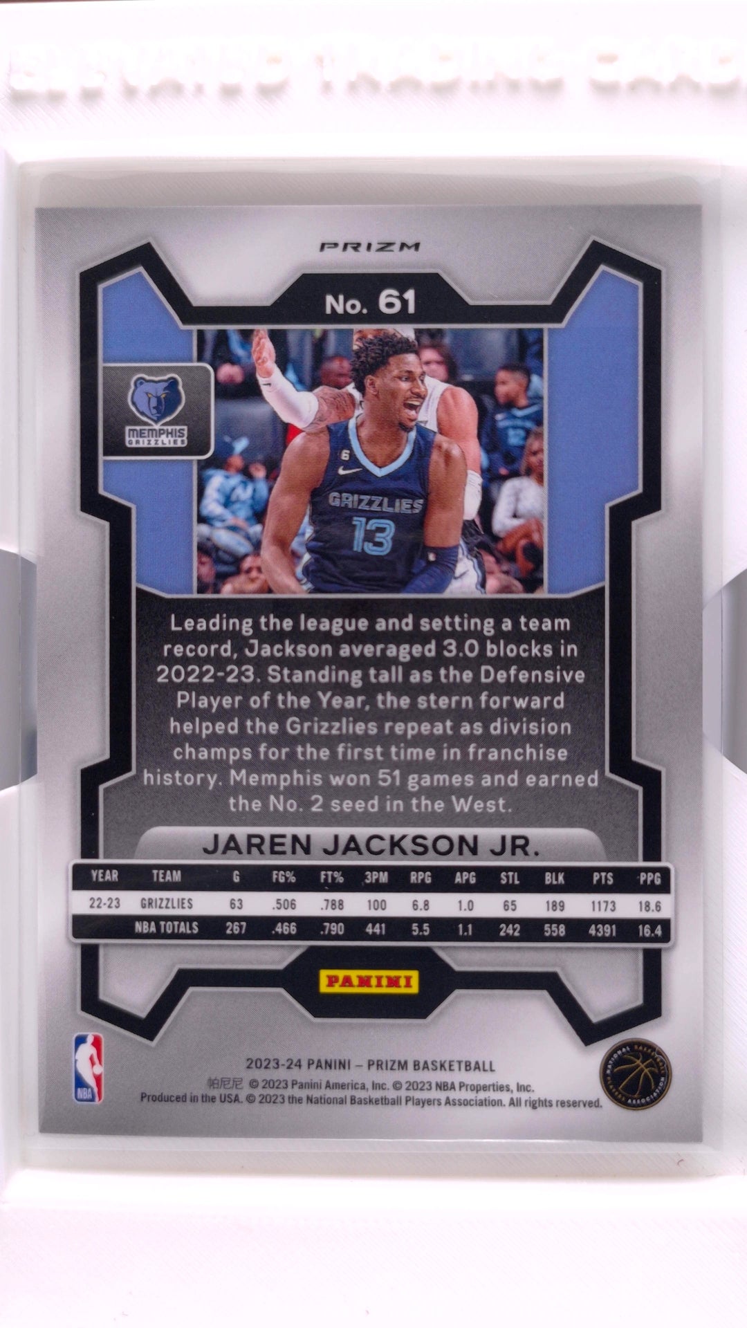 #61 Jaren Jackson Jr. Fast Break Prizm - back