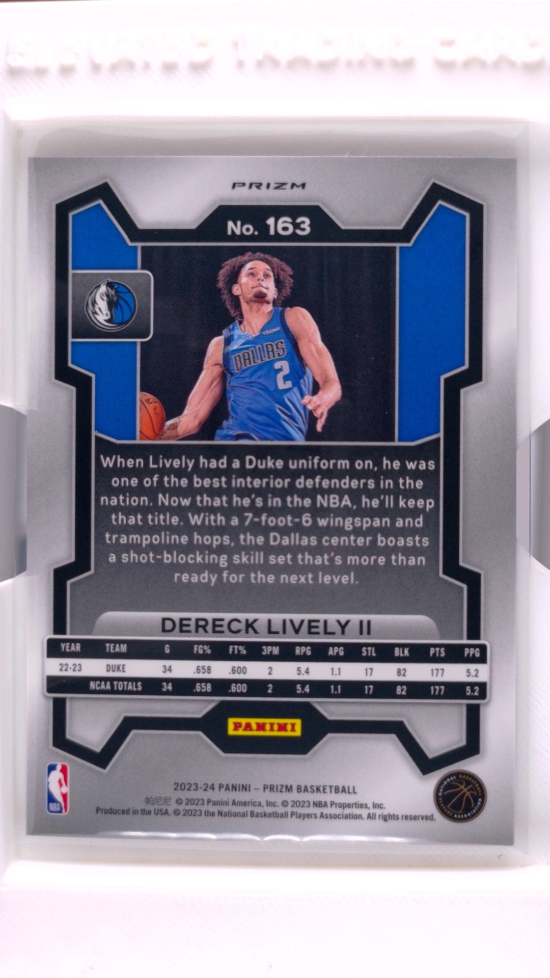 #163 Dereck Lively II Rookie Fast Break Prizm - back