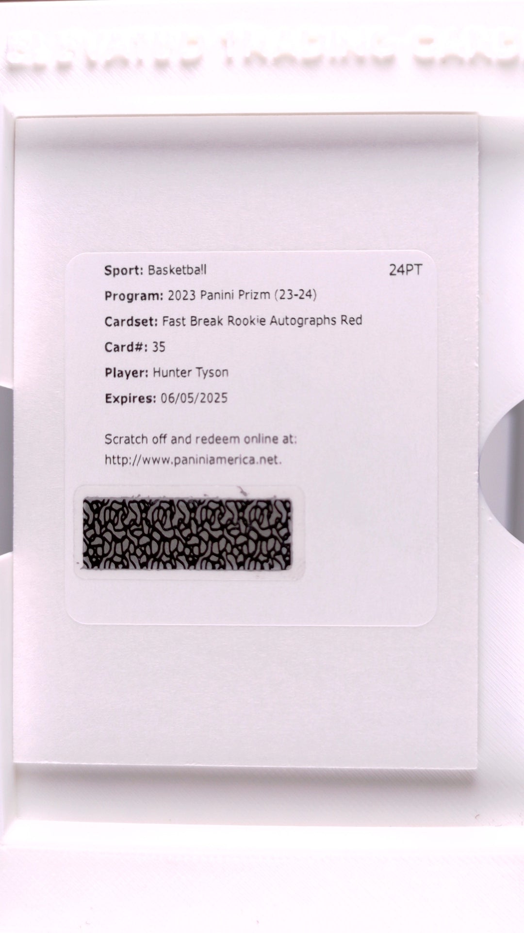 #35 Hunter Tyson Rookie Fast Break Rookie - front