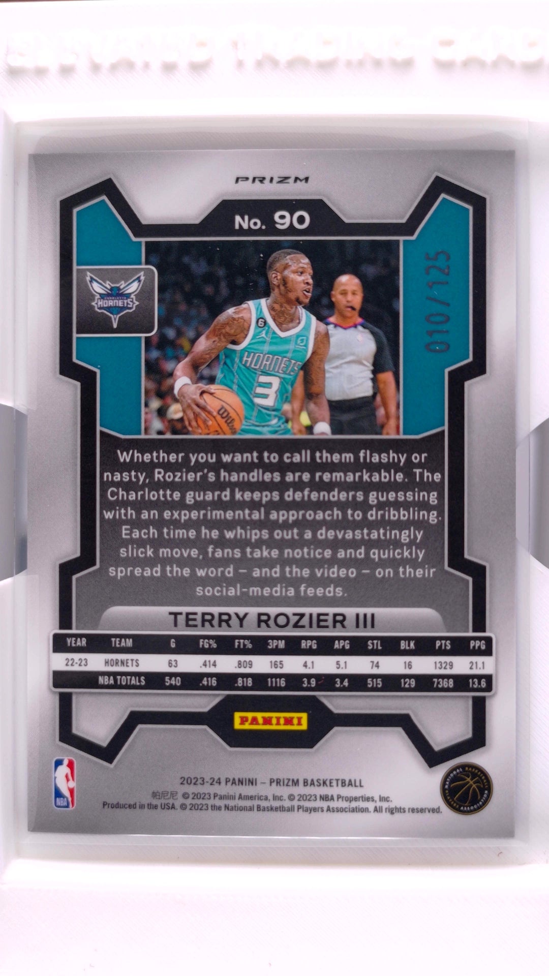 #90 Terry Rozier III Blue Ice Prizm #10/125 - back