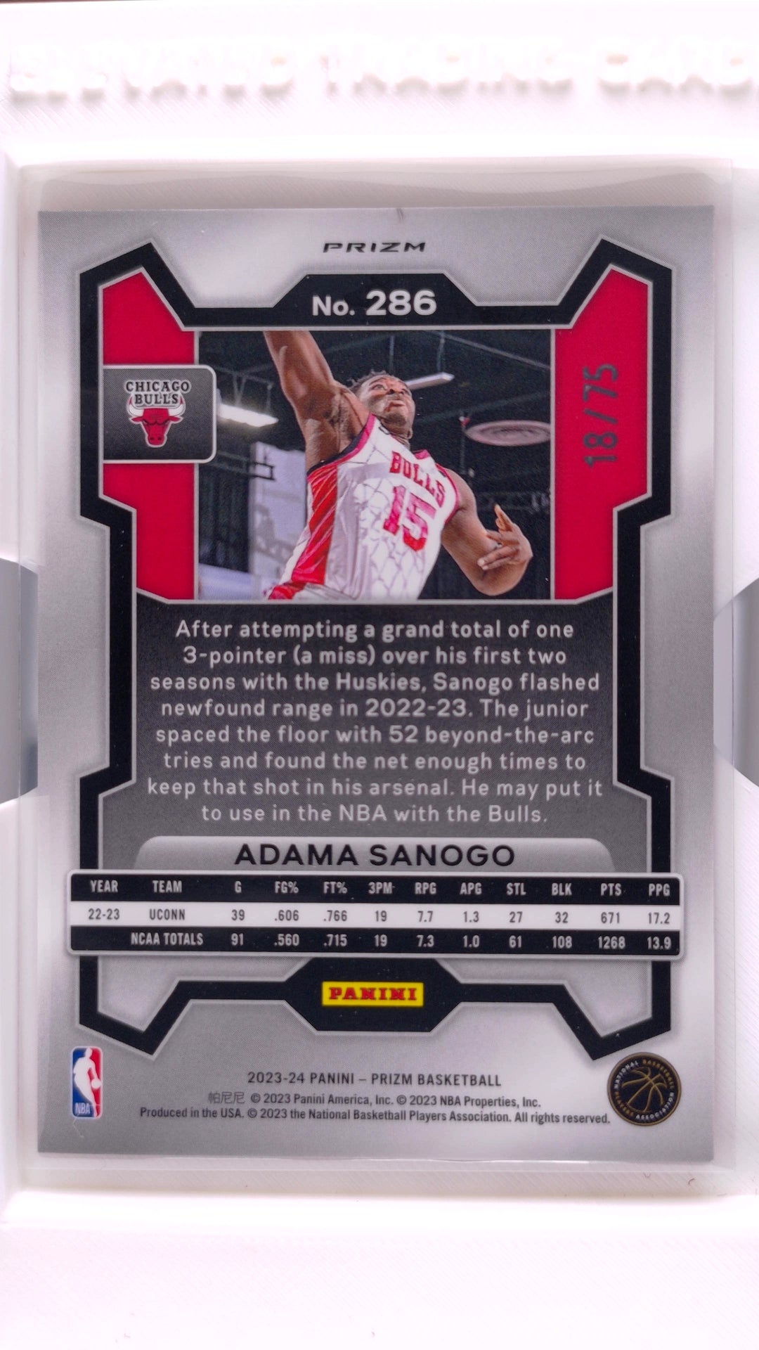 #286 Adama Sanogo Rookie Red Power Prizm #18/75 - back