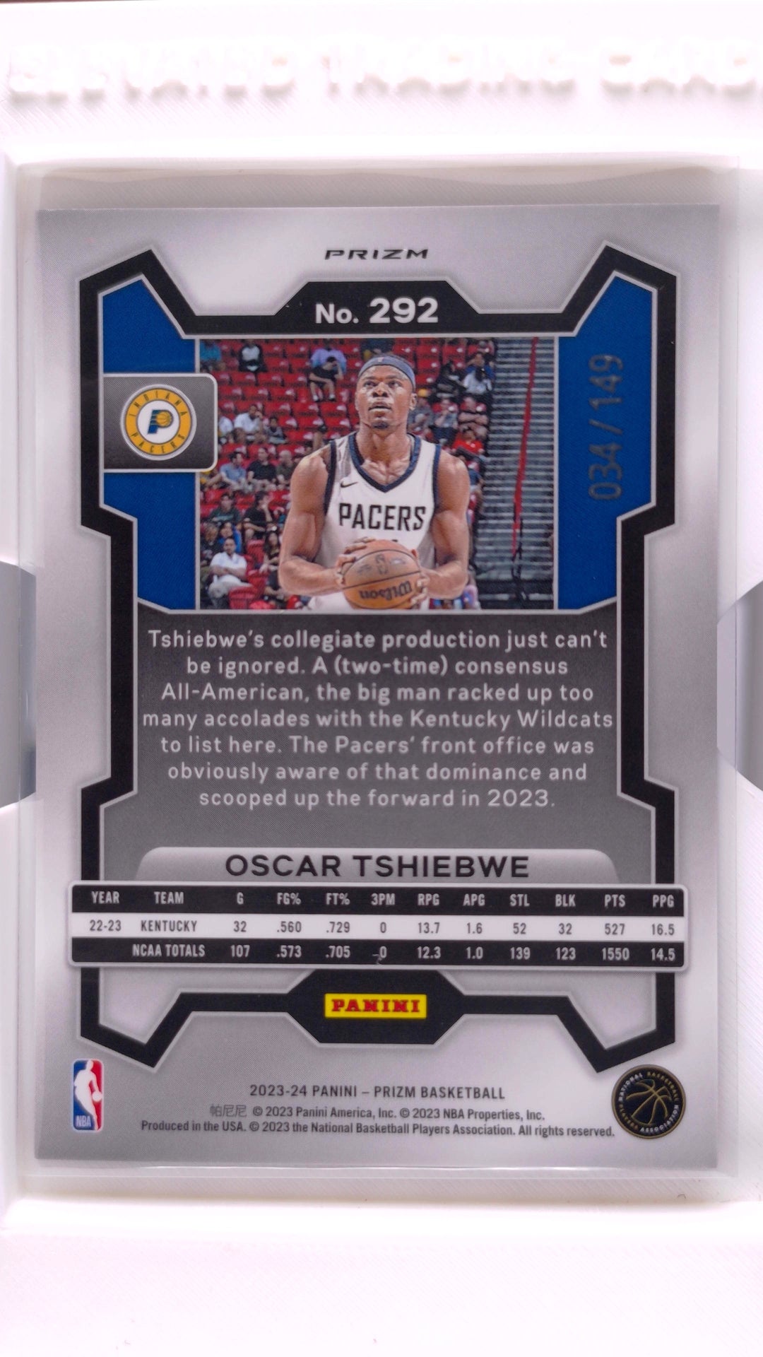 #292 Oscar Tshiebwe Rookie Purple Ice Prizm #34/149 - back