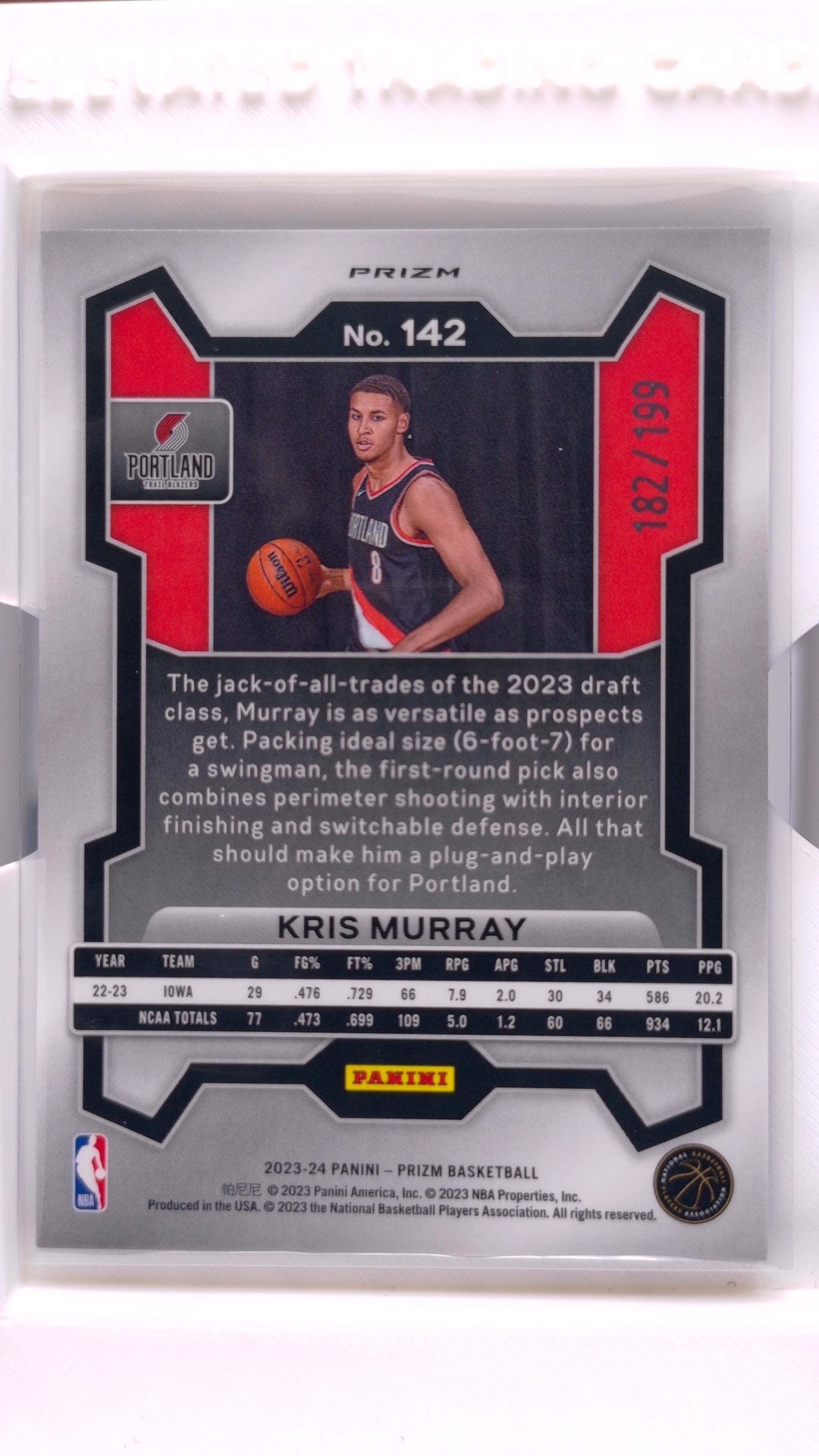 #142 Kris Murray Rookie Blue Prizm #182/199 - back