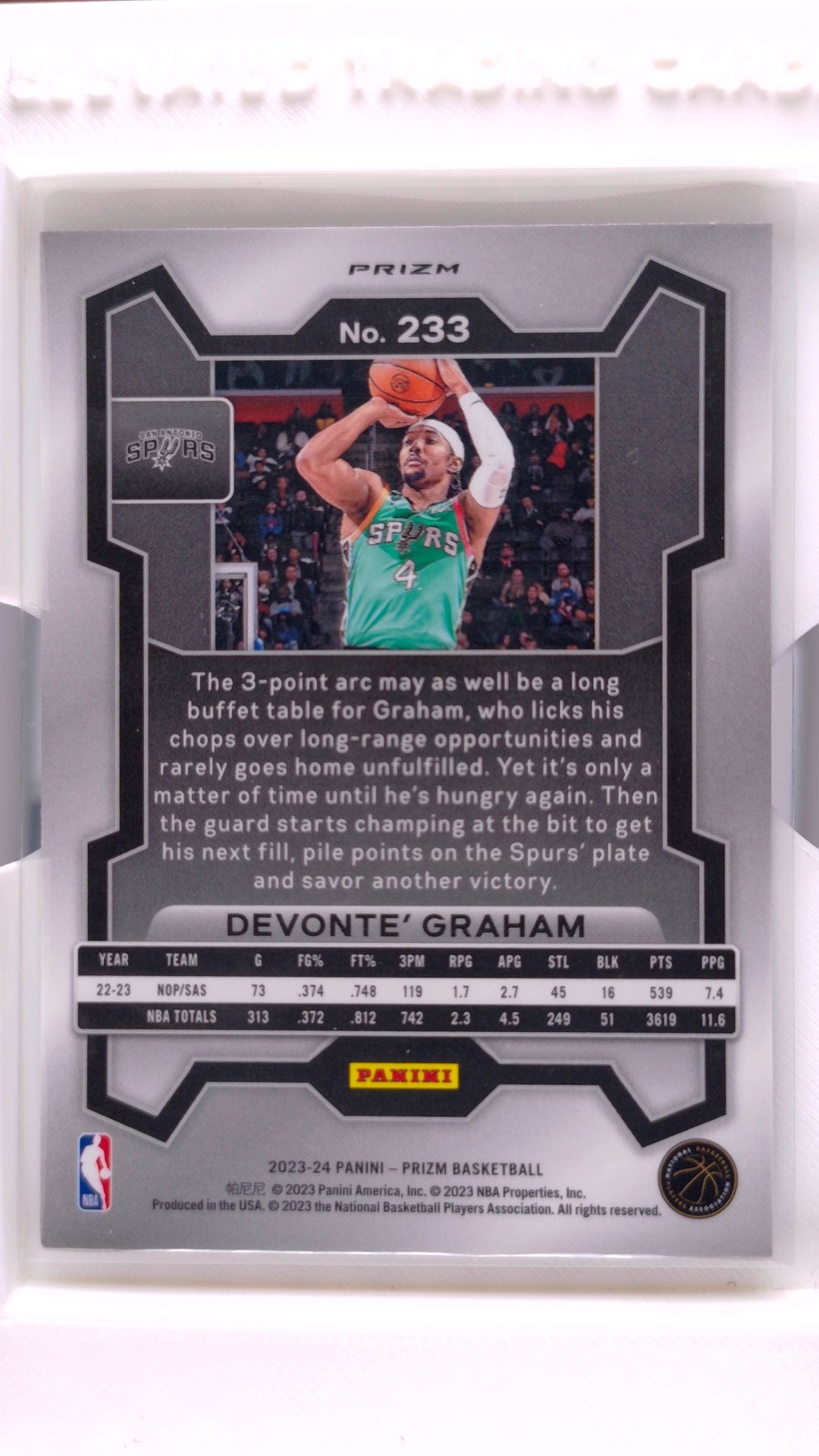 #233 Devonte' Graham Silver Prizm - back